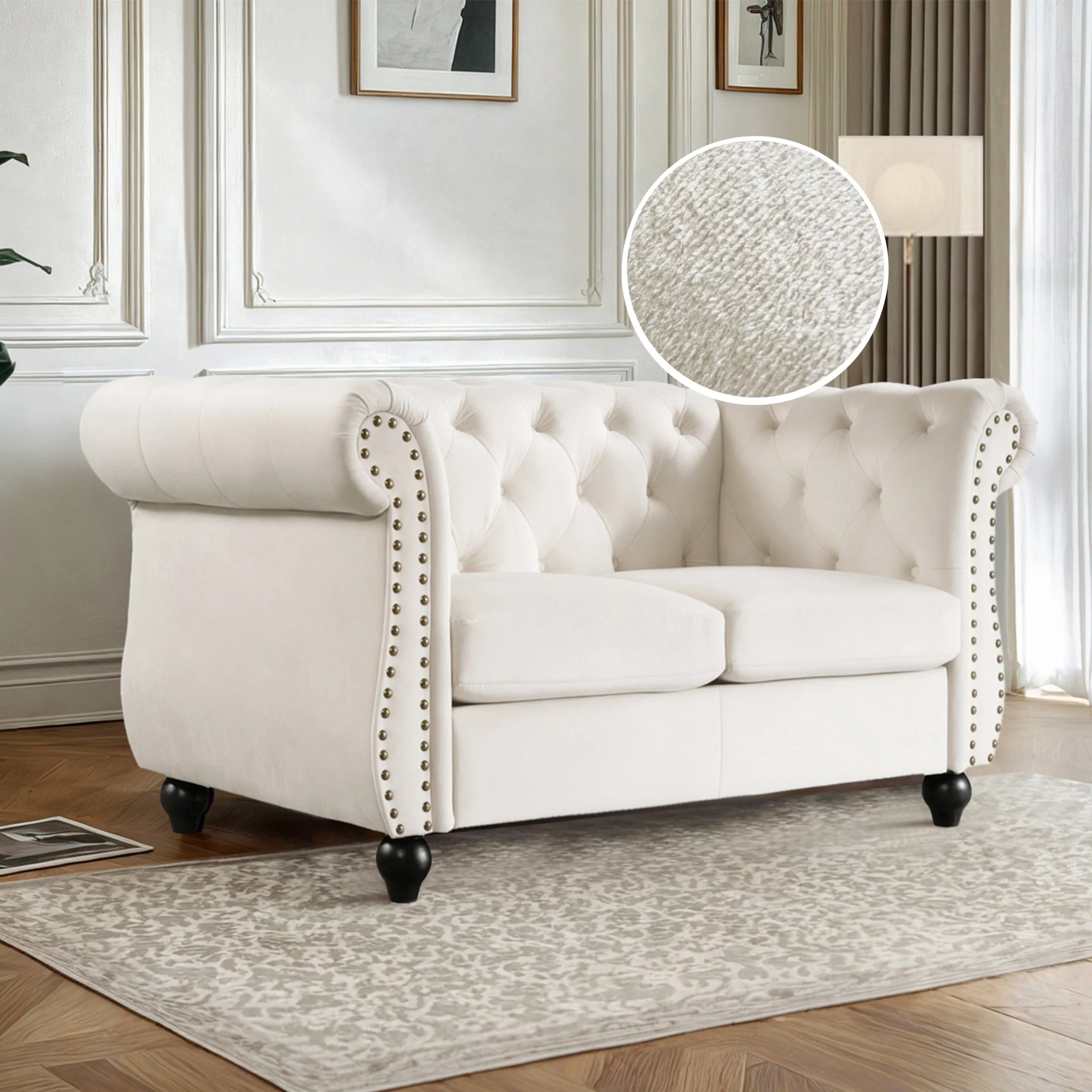 Emily Velvet 2 Seater Sofa - Ivory - Image 2