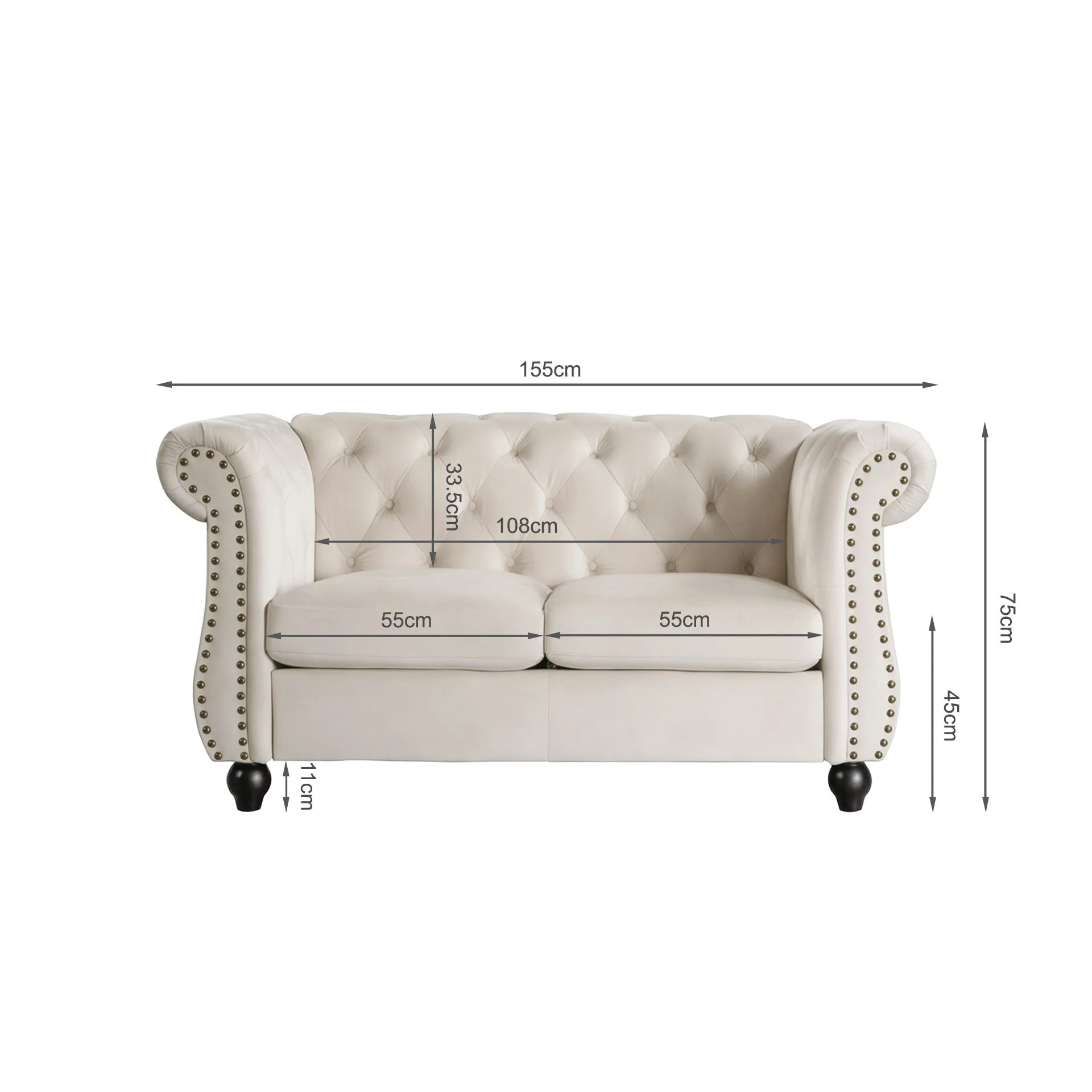 Emily Velvet 2 Seater Sofa - Ivory - Image 6