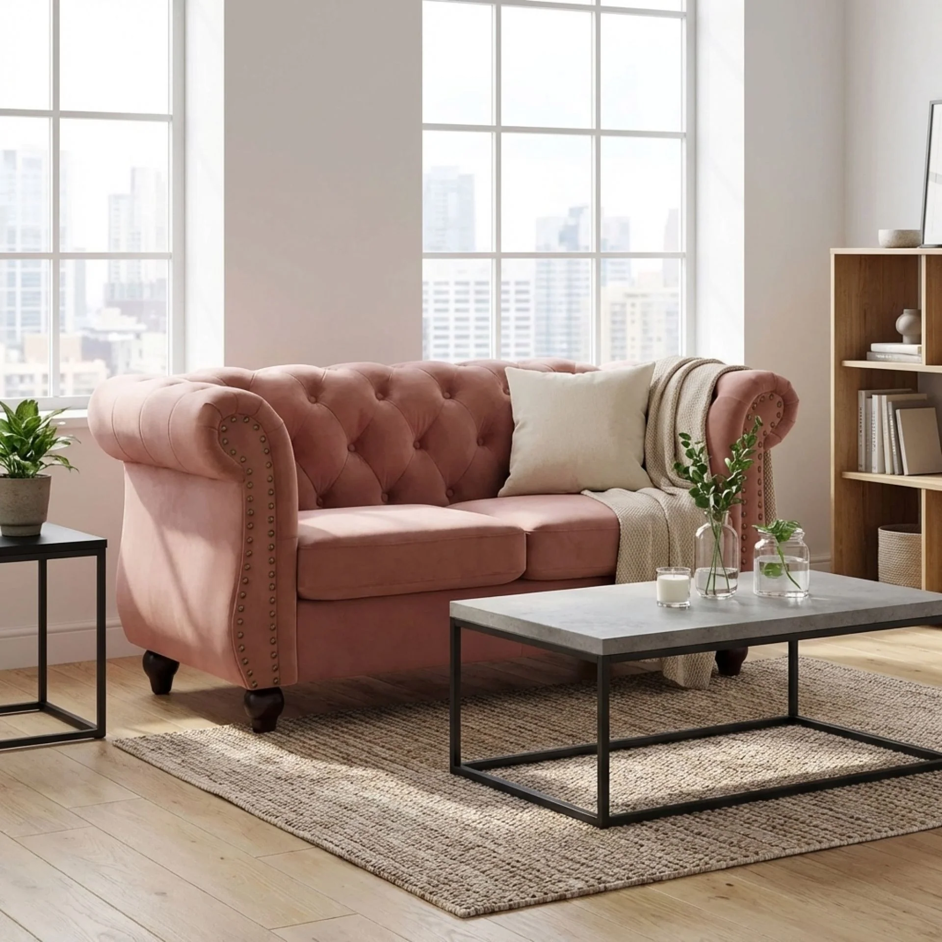 Emily Velvet 2 Seater Sofa - Rose