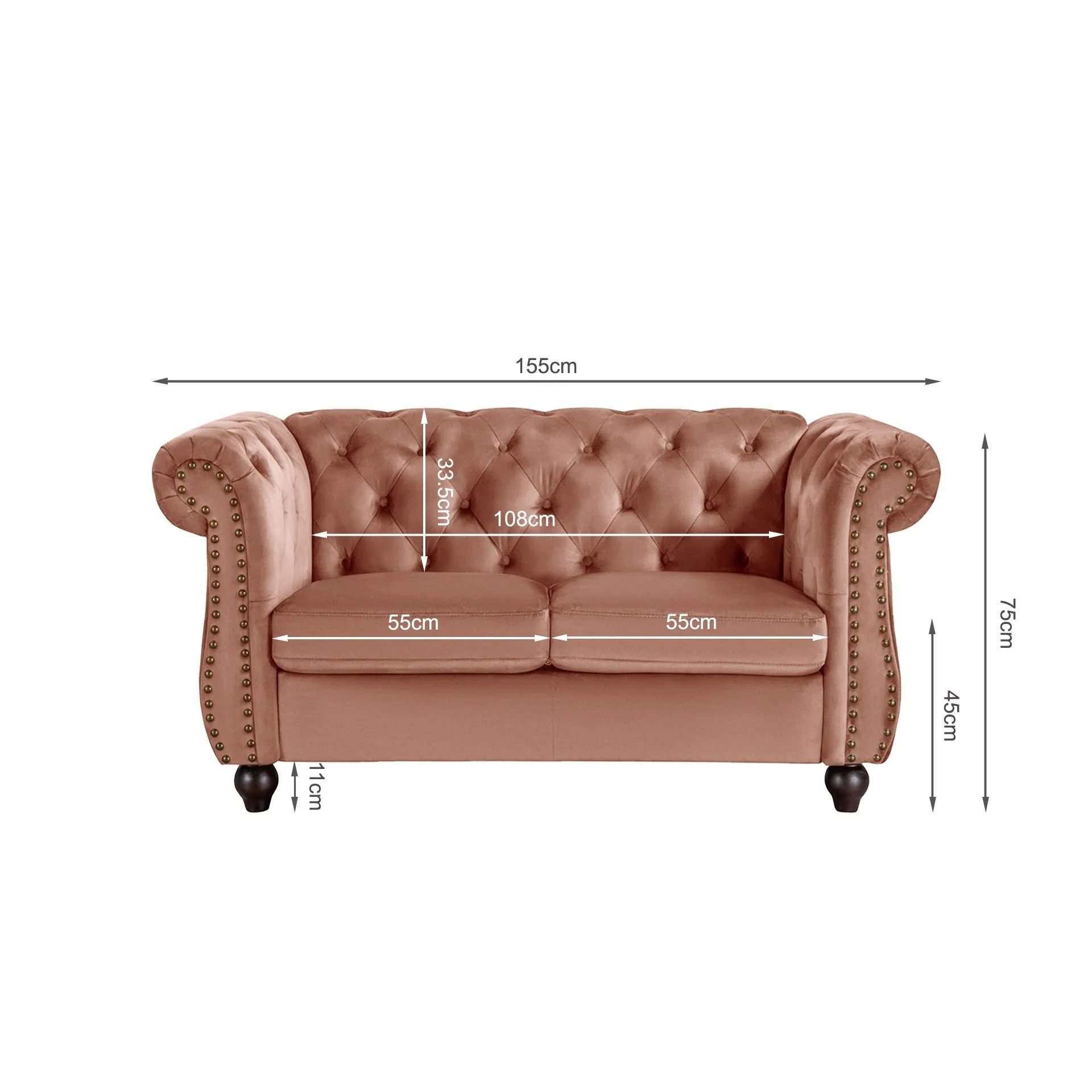 Emily Velvet 2 Seater Sofa - Rose - Image 12