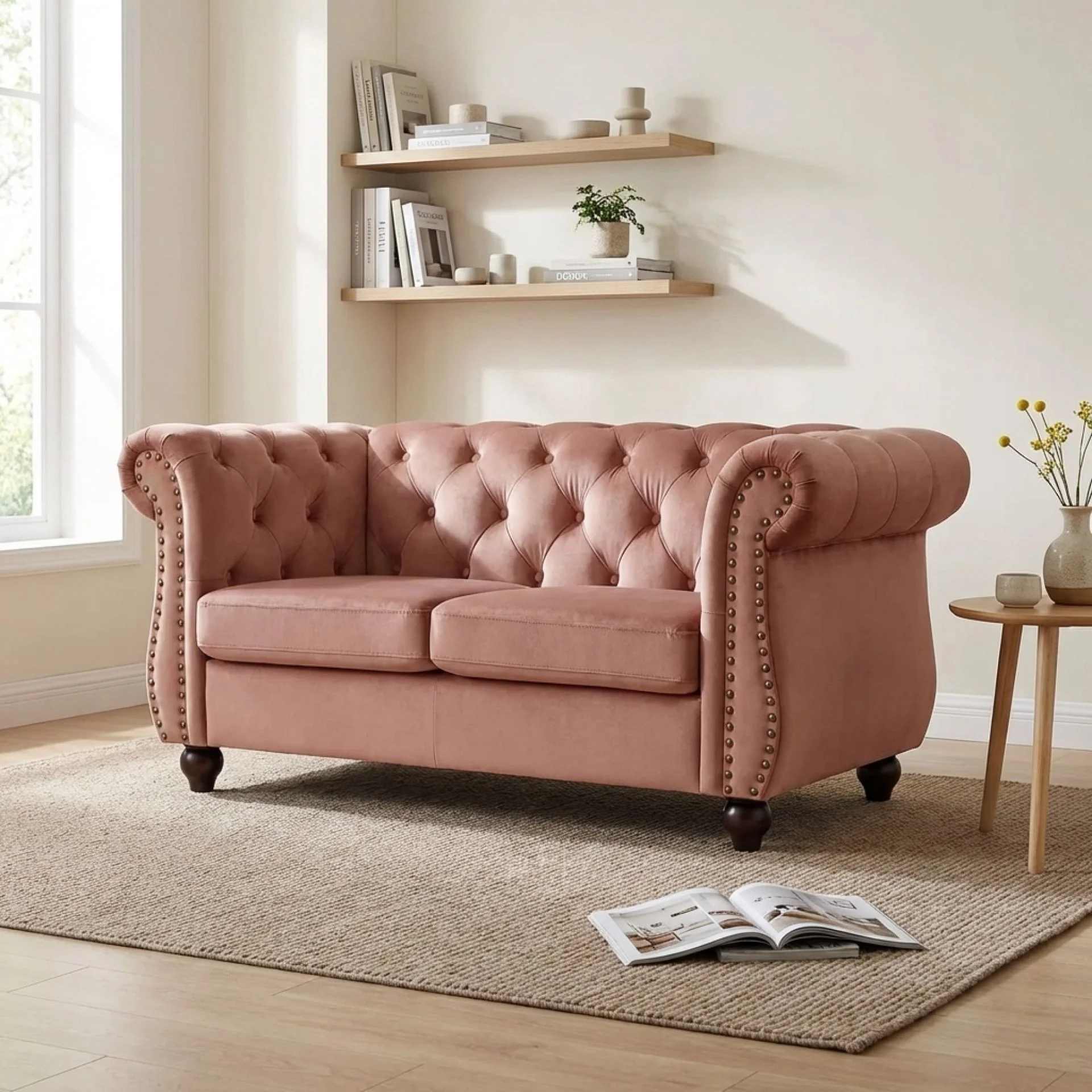 Emily Velvet 2 Seater Sofa - Rose - Image 3