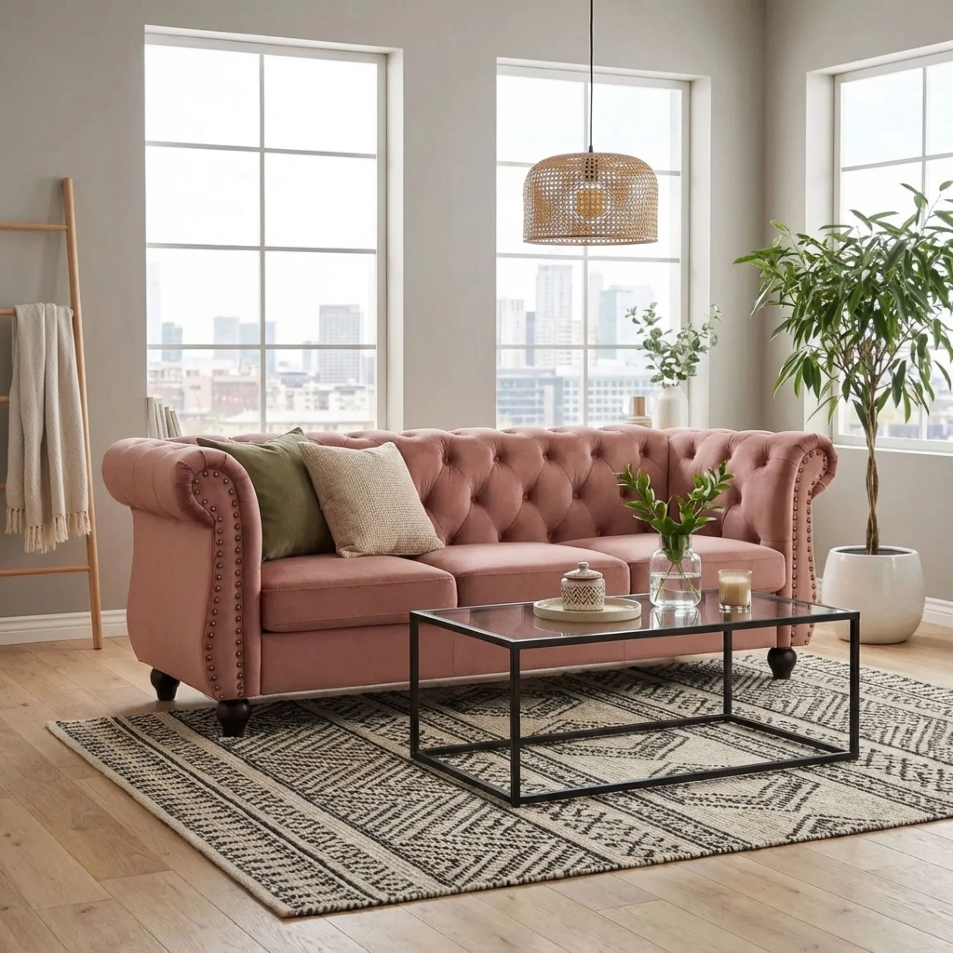 Emily Velvet 3 Seater Sofa - Rose