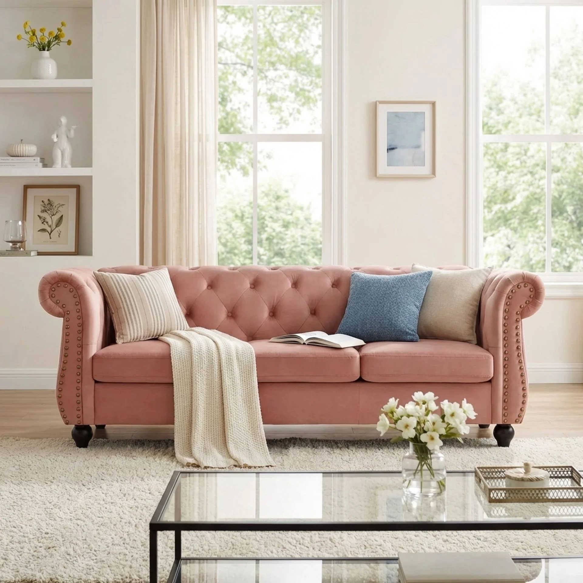 Emily Velvet 3 Seater Sofa - Rose - Image 4
