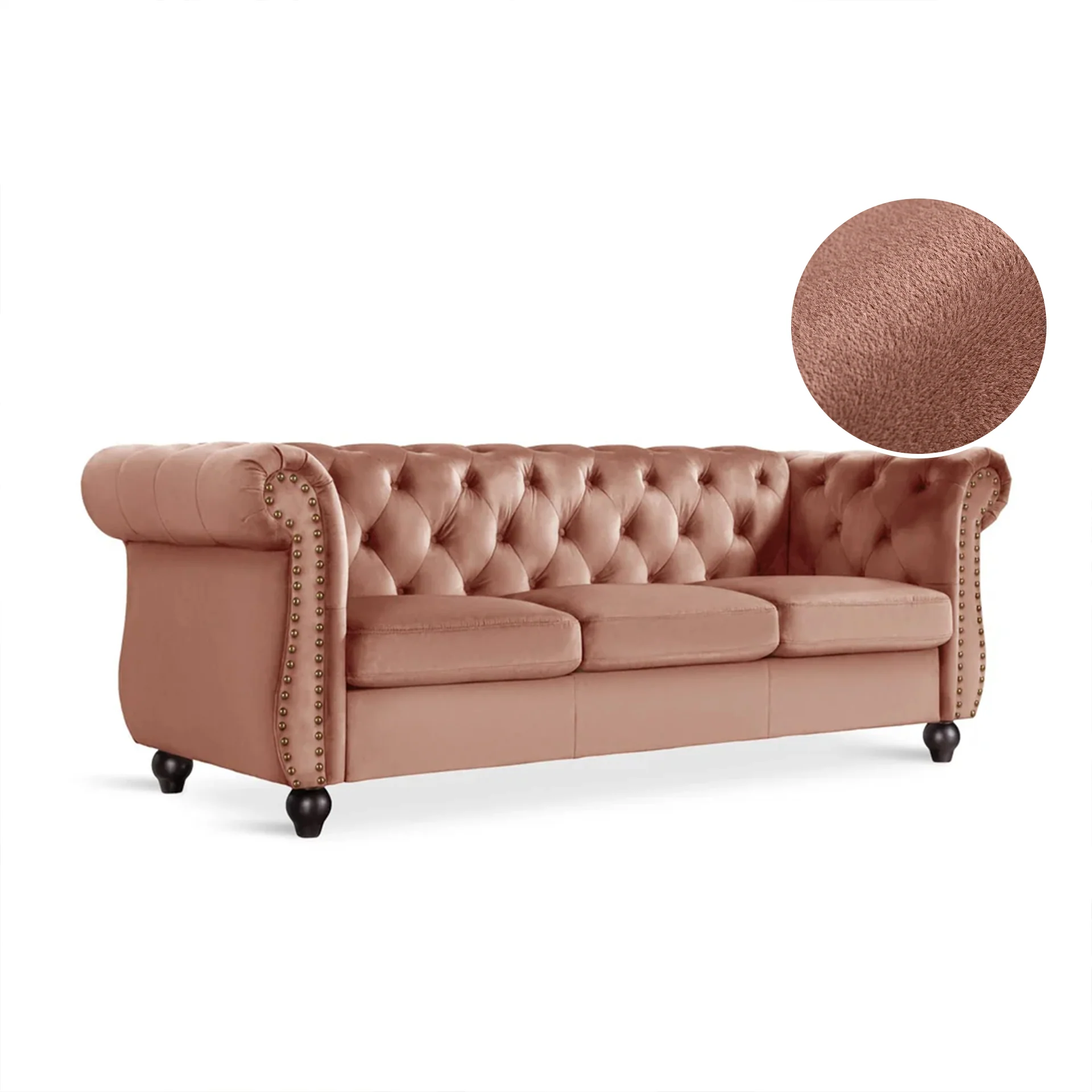 Emily Velvet 3 Seater Sofa - Rose - Image 7
