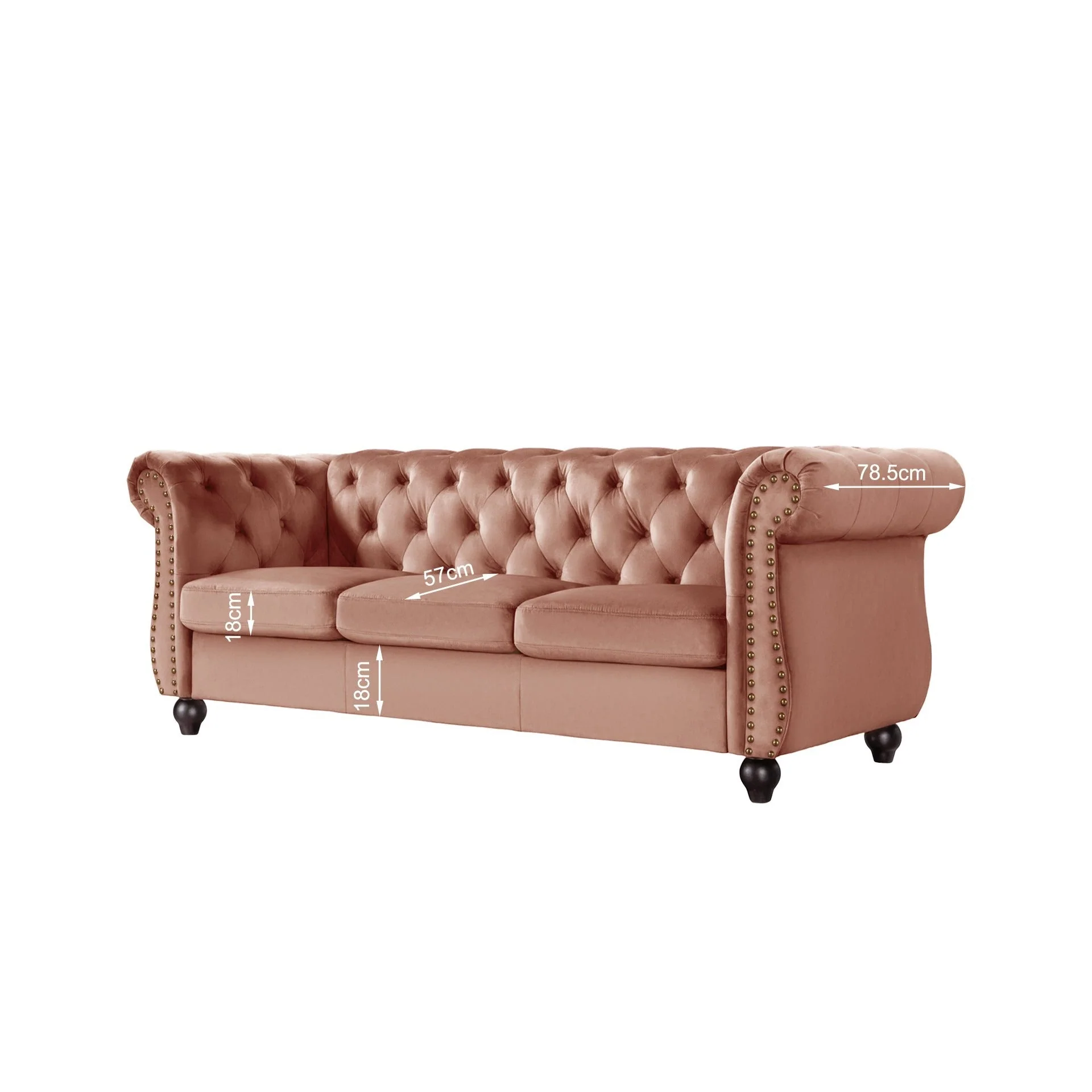 Emily Velvet 3 Seater Sofa - Rose - Image 9