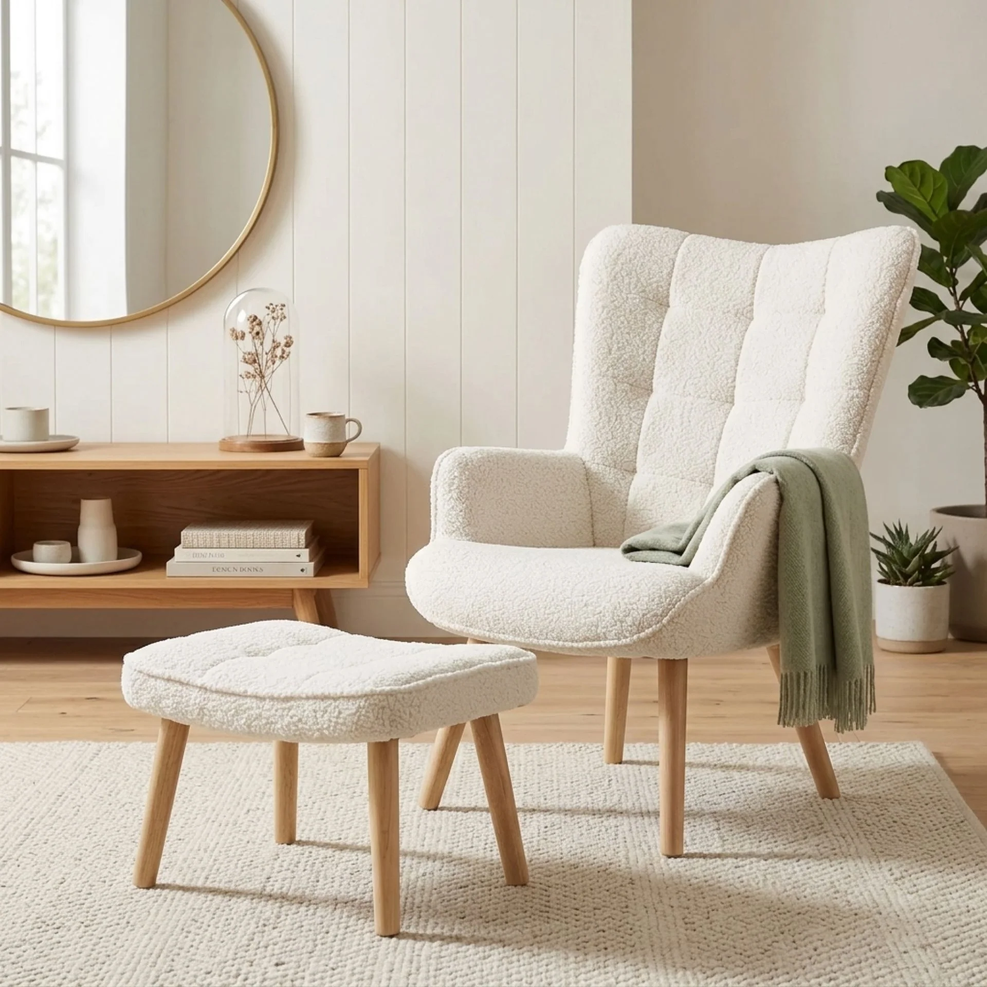 Emma Boucle Armchair with Ottoman - White - Image 7