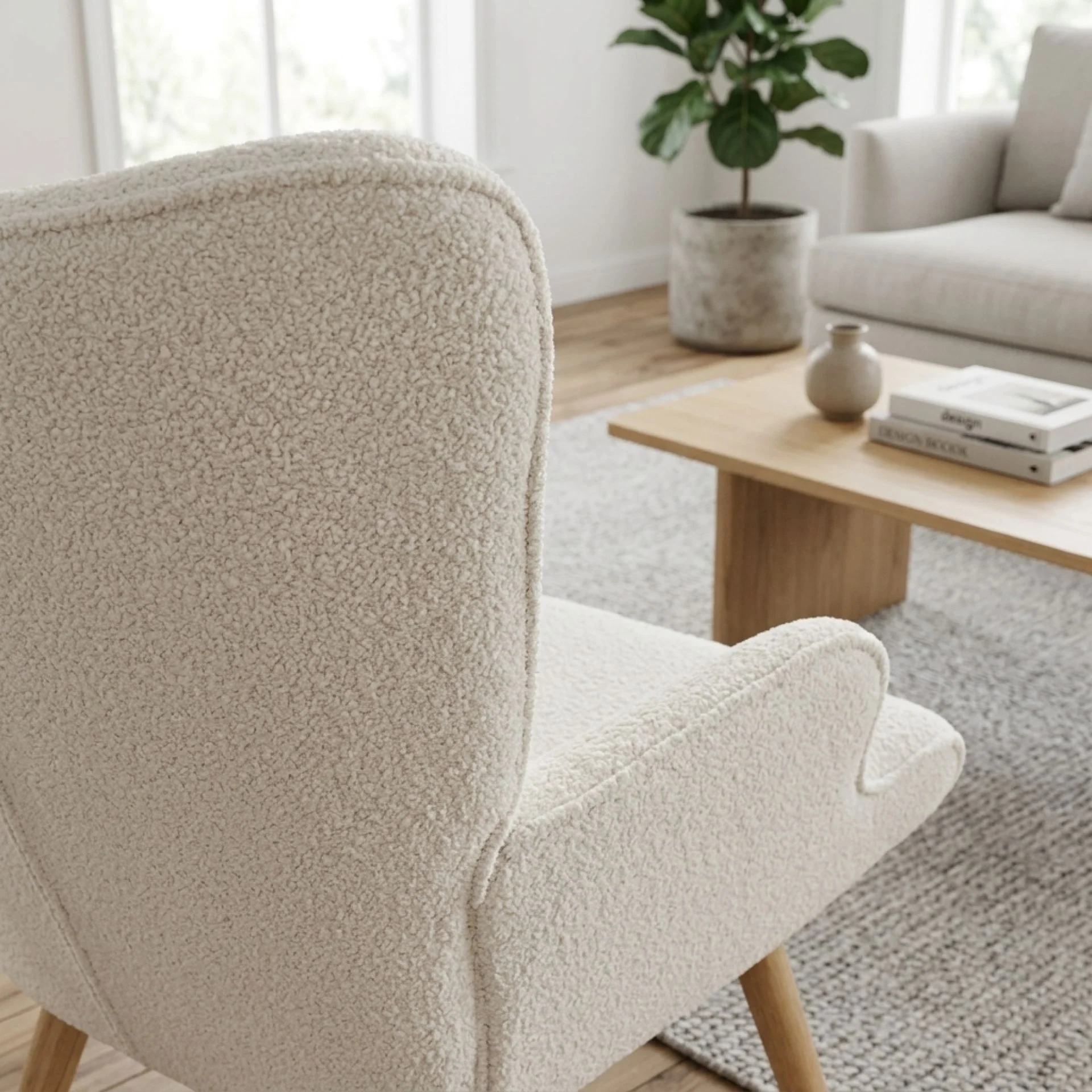 Emma Boucle Armchair with Ottoman - White - Image 8
