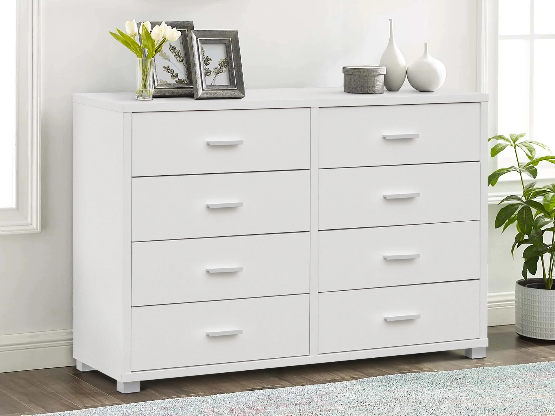 EZRA Low boy 8 Drawer Chest Dresser - WHITE