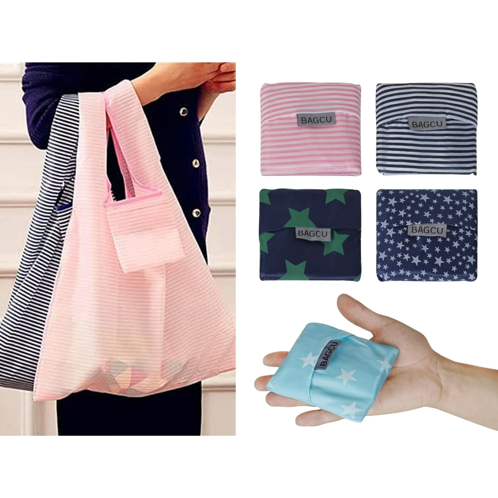 Foldable Reusable Bags Eco Grocery Shopping Bags - Set of 5 - Image 5
