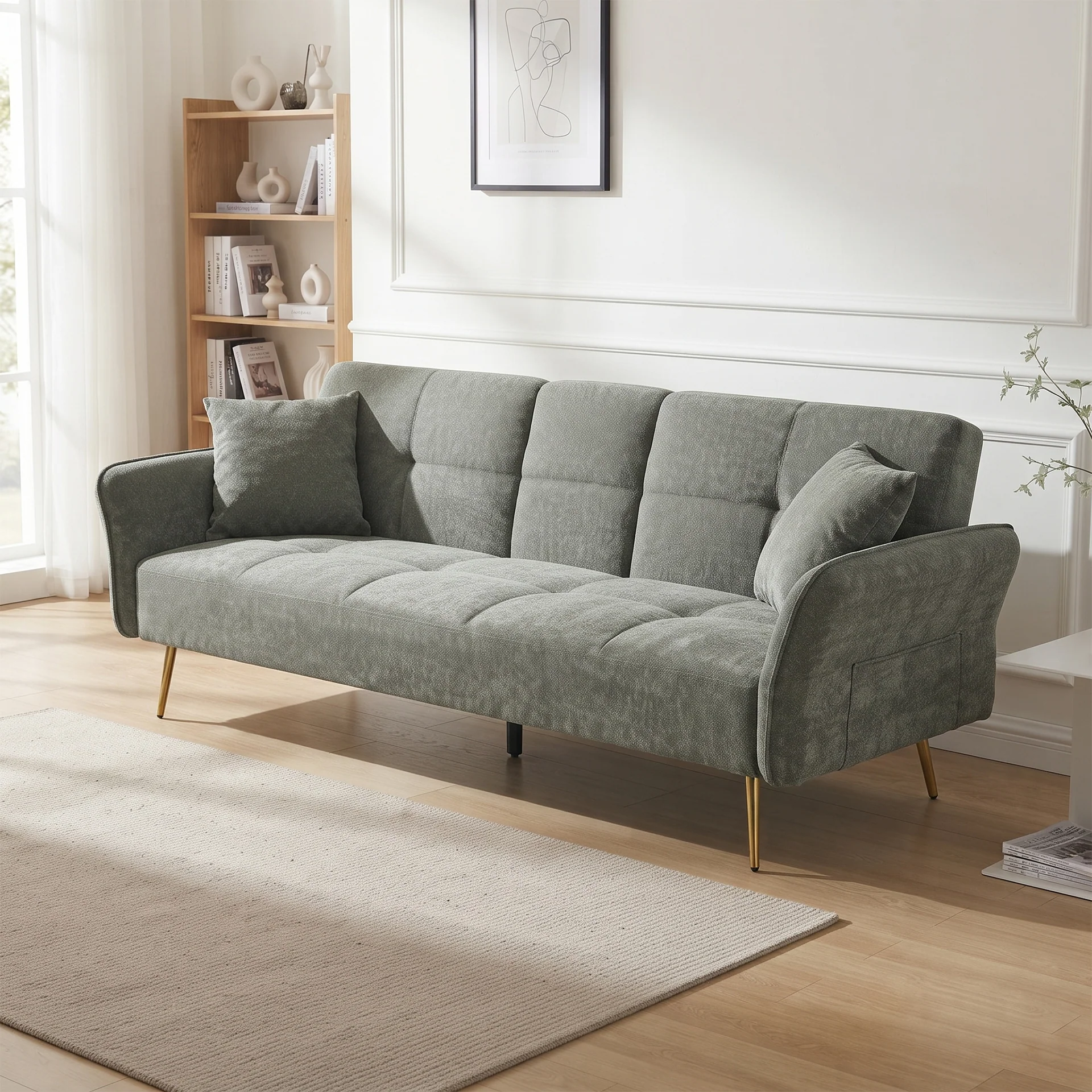 Forest 3 Seater Sofa Bed with Cup Holder - Green - Image 3