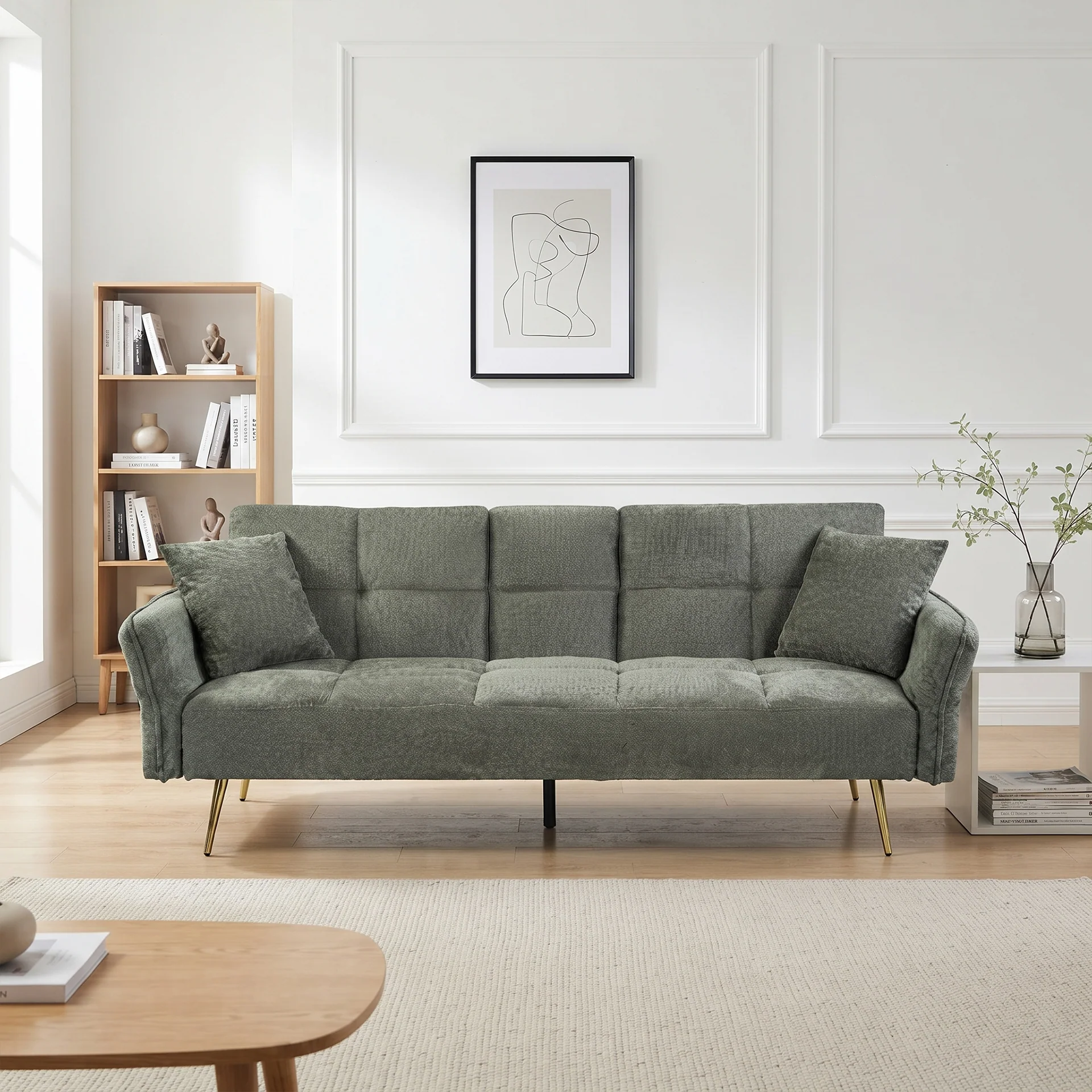 Forest 3 Seater Sofa Bed with Cup Holder - Green - Image 5
