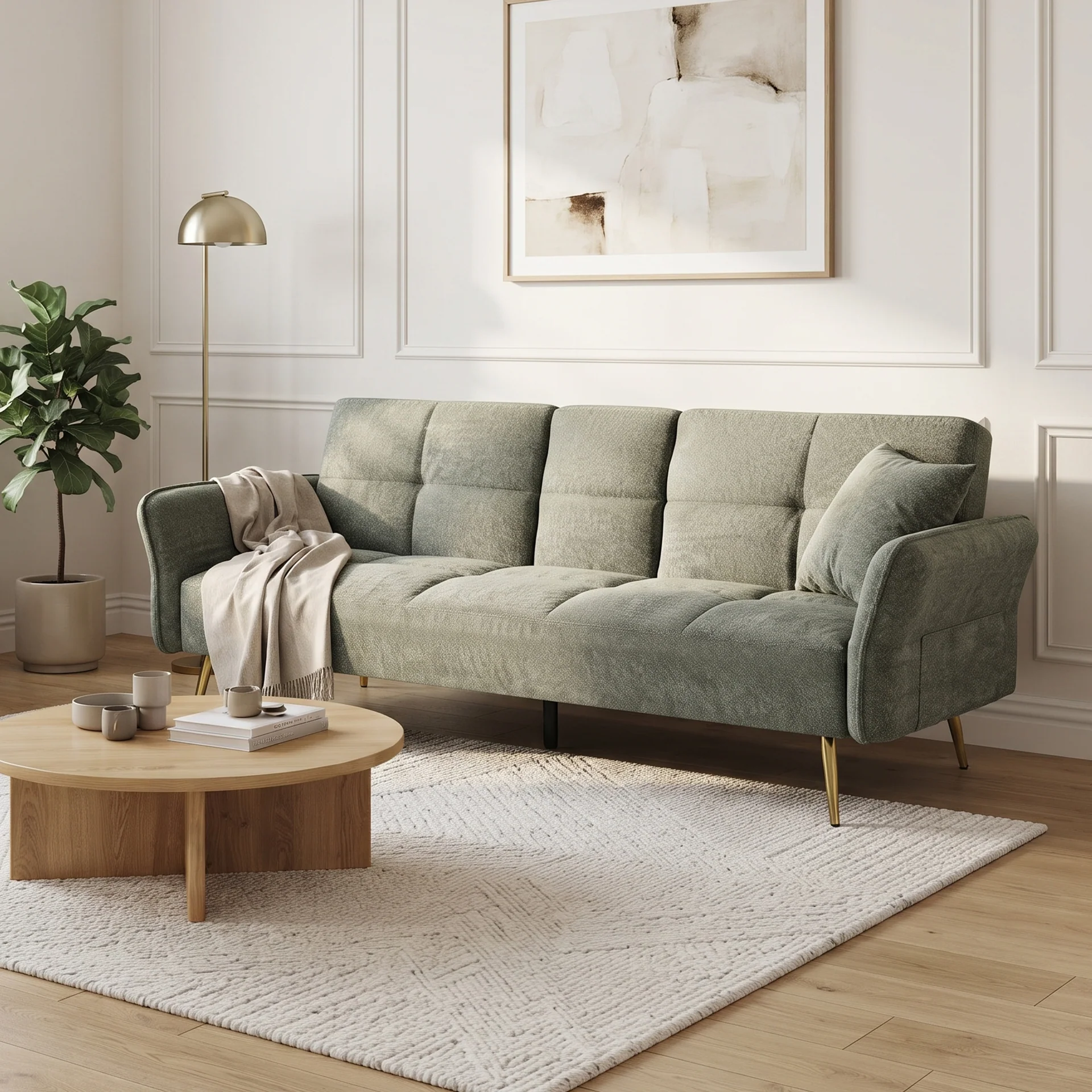 Forest 3 Seater Sofa Bed with Cup Holder - Green - Image 6