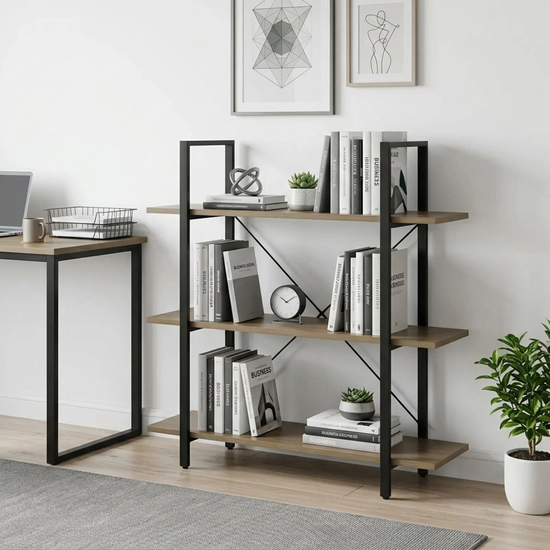 Forge 3 Tier Bookshelf - Light Grey Wood - Image 5