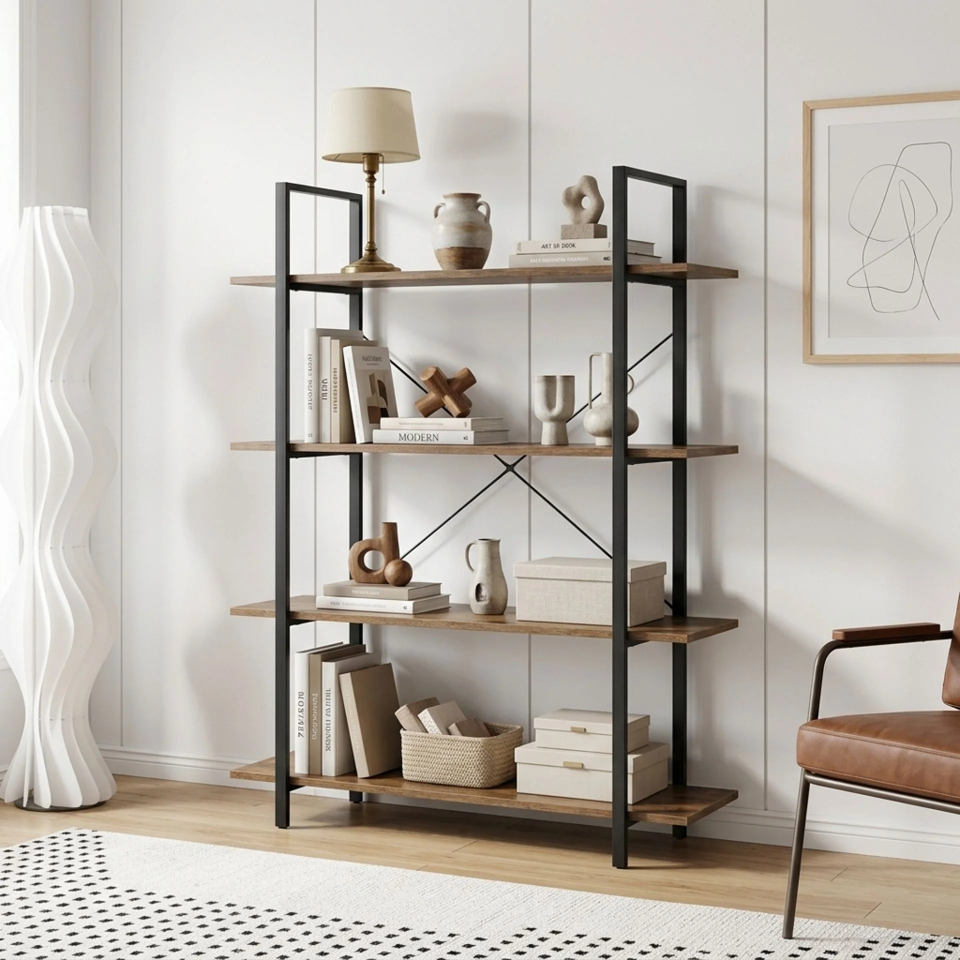 Forge 4-Tier Bookshelf - Rustic Brown