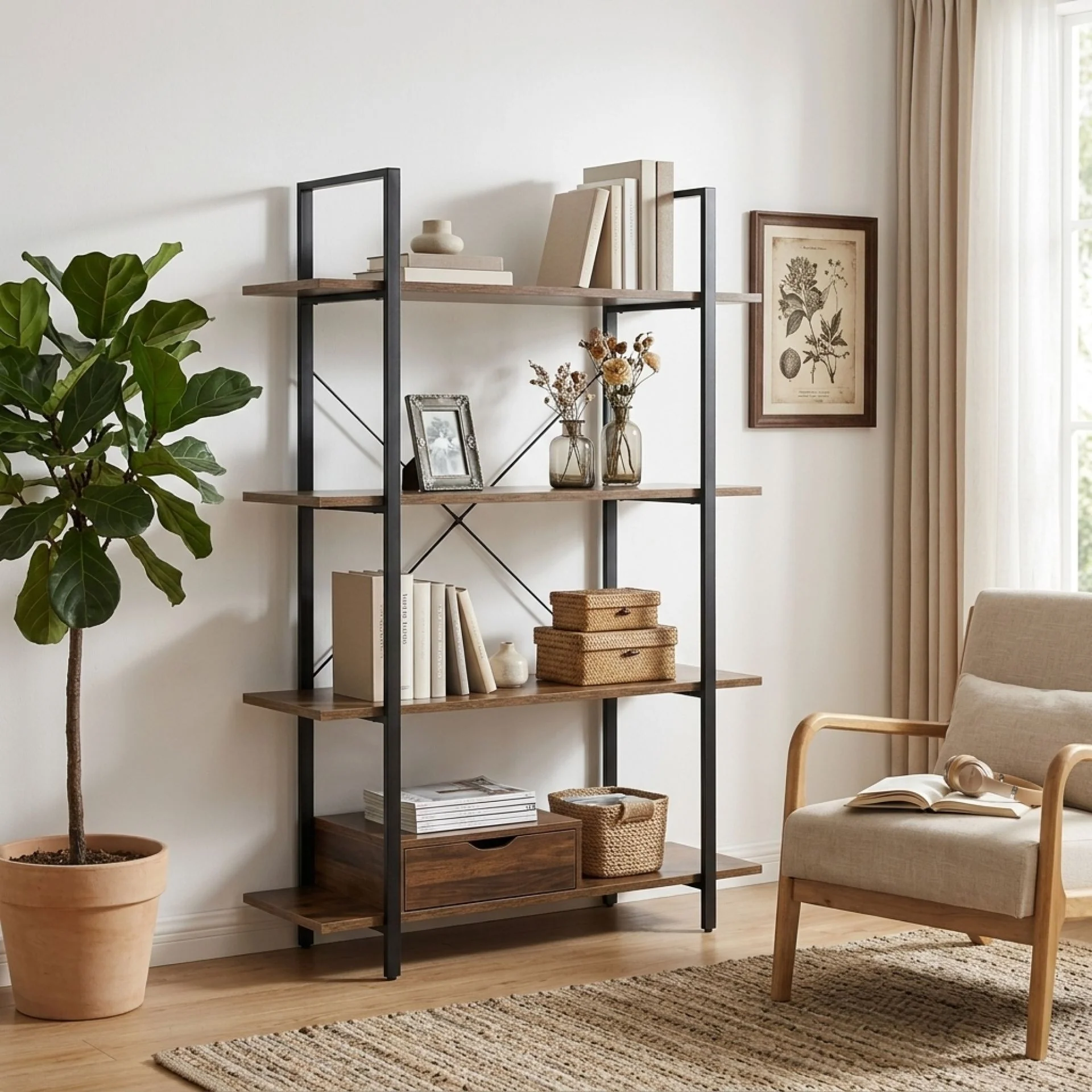 Forge 4-Tier Bookshelf - Rustic Brown - Image 4