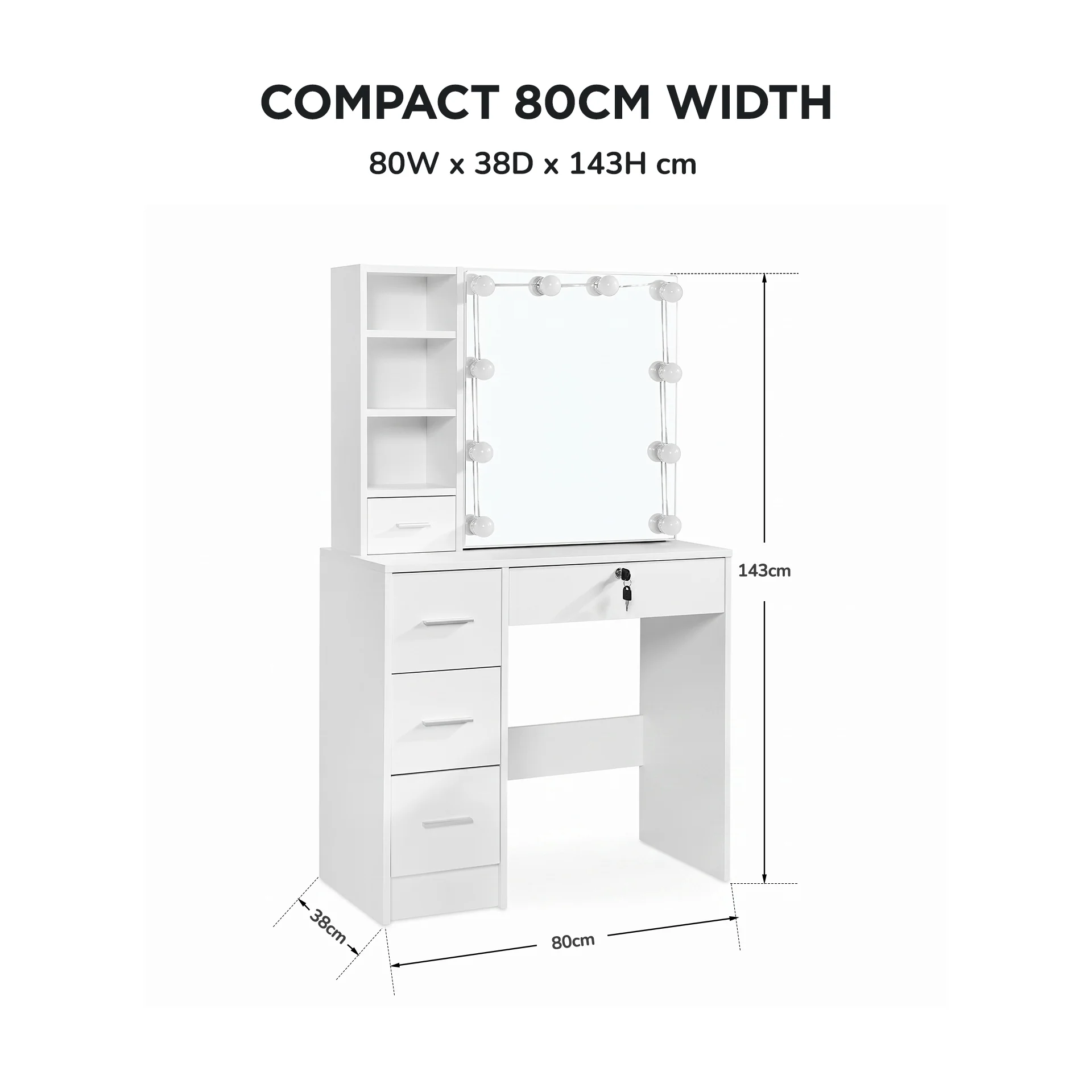 Freesia 2 Piece Dressing Table with Mirror & Stool Set - White - Image 4