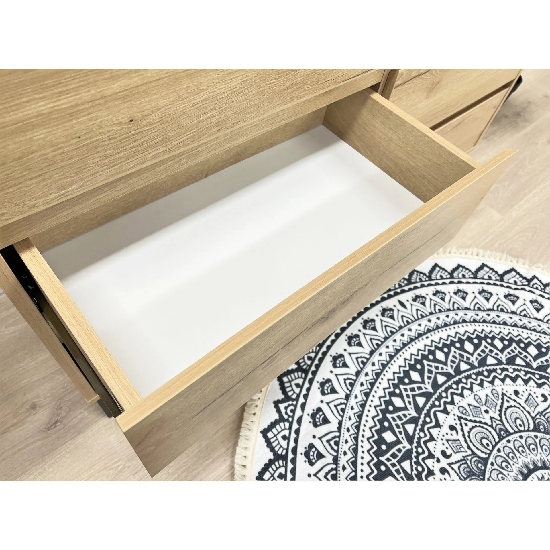 Frohna Low Boy 6 Drawers Chest Dresser with Mirror - Oak - Image 17