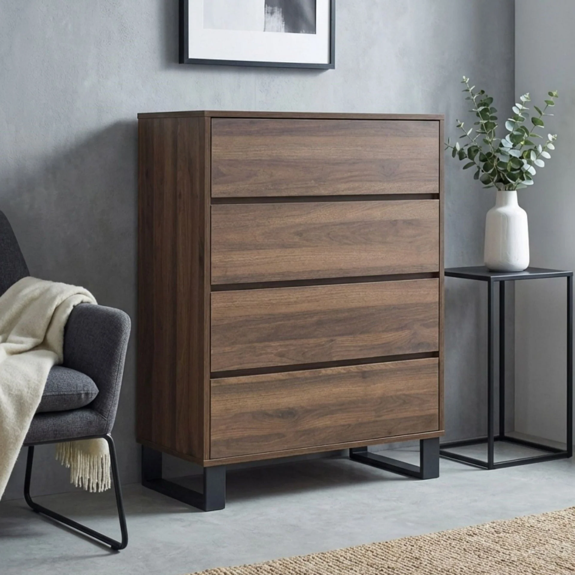 Frohna Tallboy 4 Drawer Chest Dresser - Walnut - Image 2
