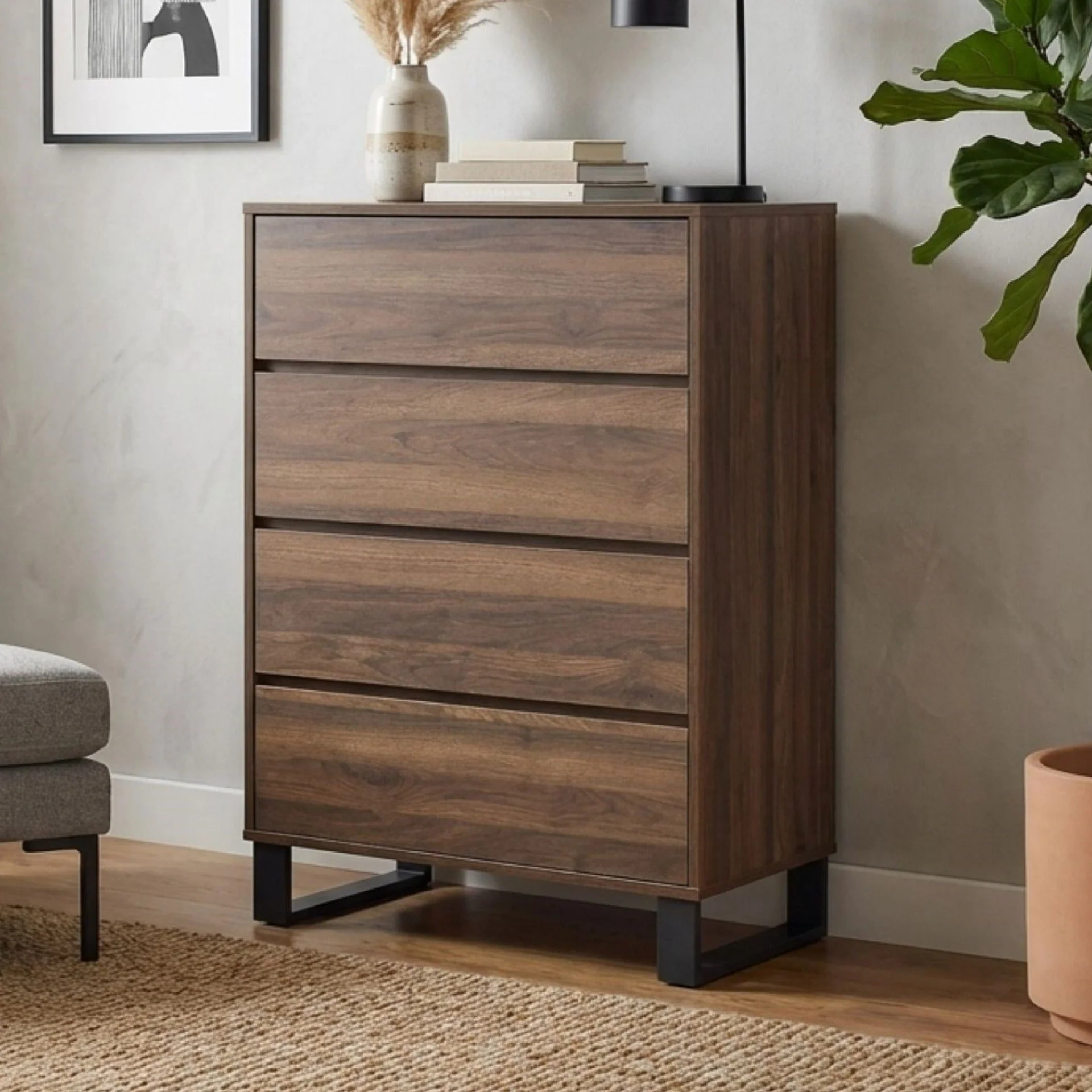 Frohna Tallboy 4 Drawer Chest Dresser - Walnut - Image 3