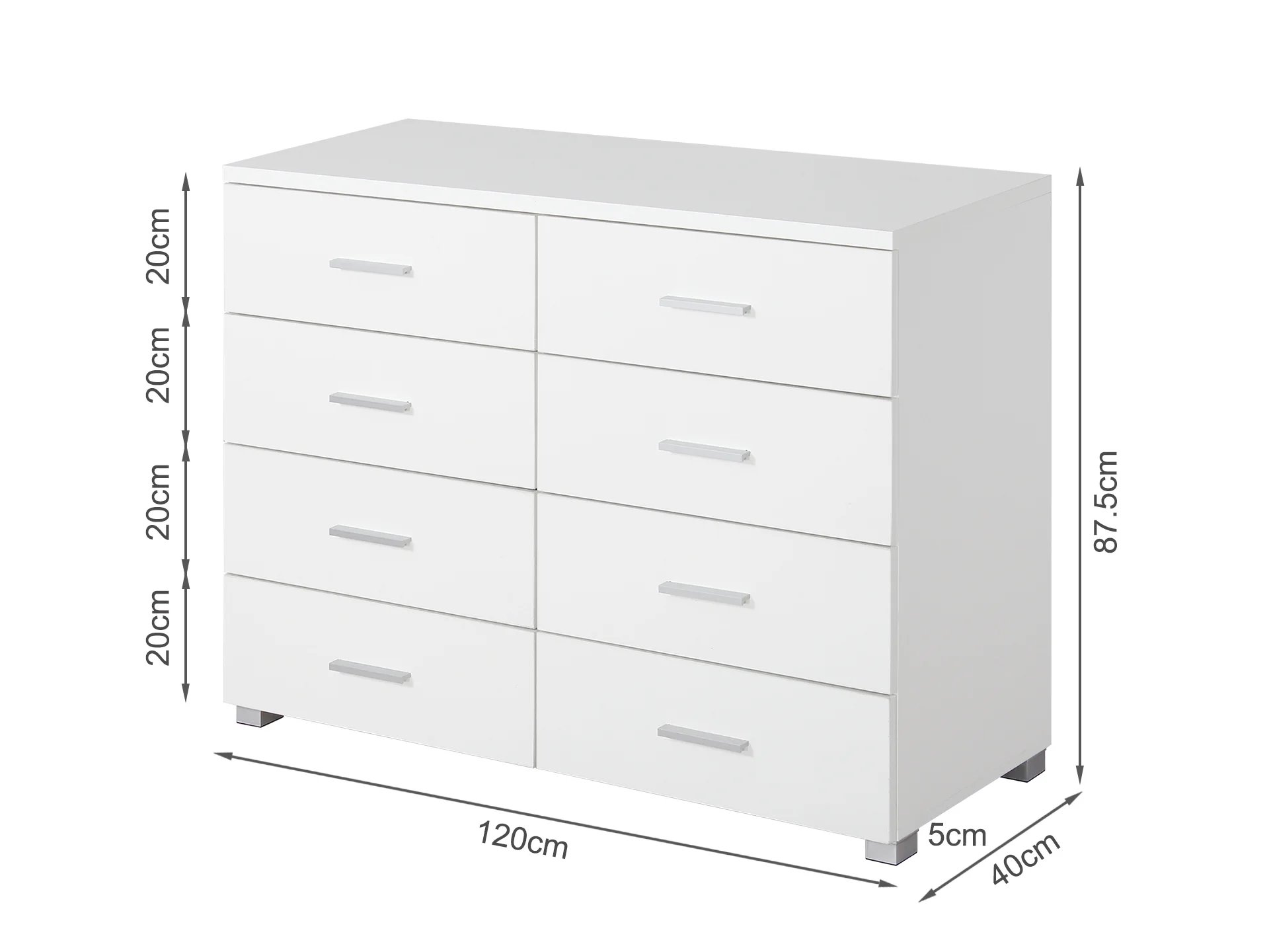 GARRETT Tallboy 8 Drawer Chest Dresser - WHITE - Image 8