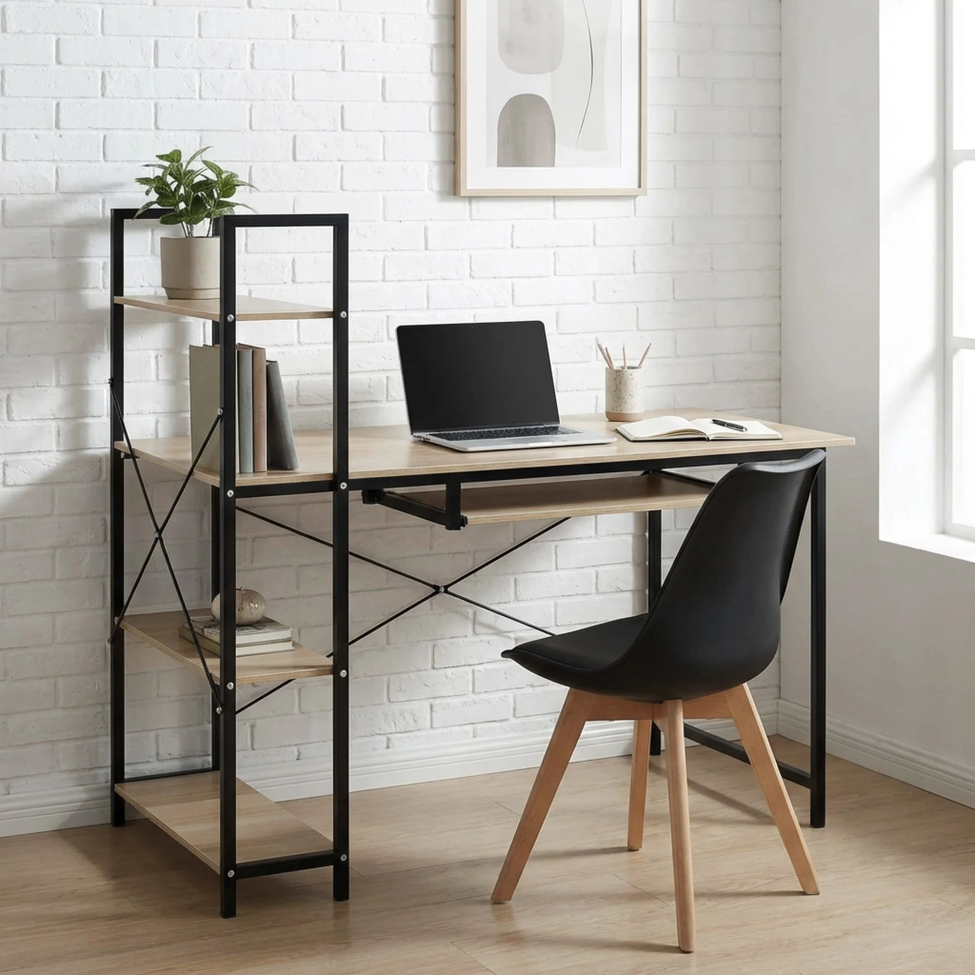 Gayle 120cm Computer Desk with Bookshelf - Black - Image 3