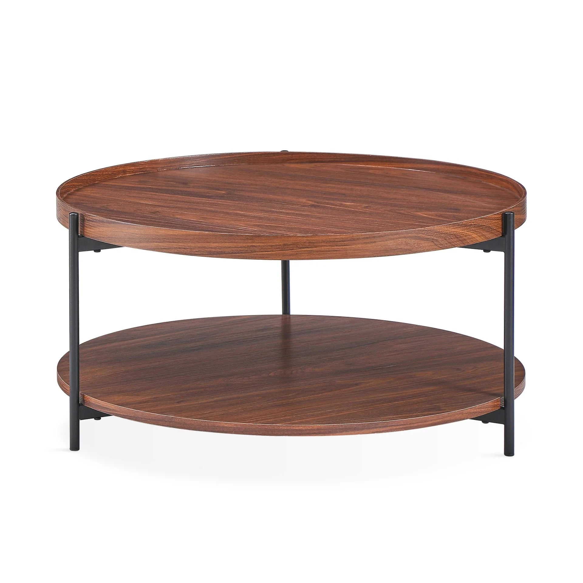 Gaylen Round Coffee Table 80cm - Brown + Black - Image 4