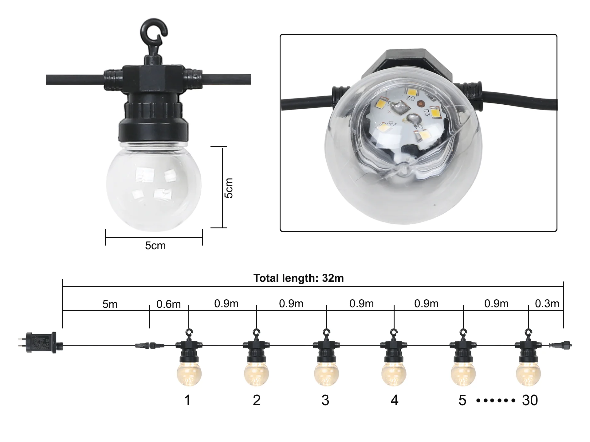 Globe 30 LED Festoon Lights String Lights 32m - Image 6
