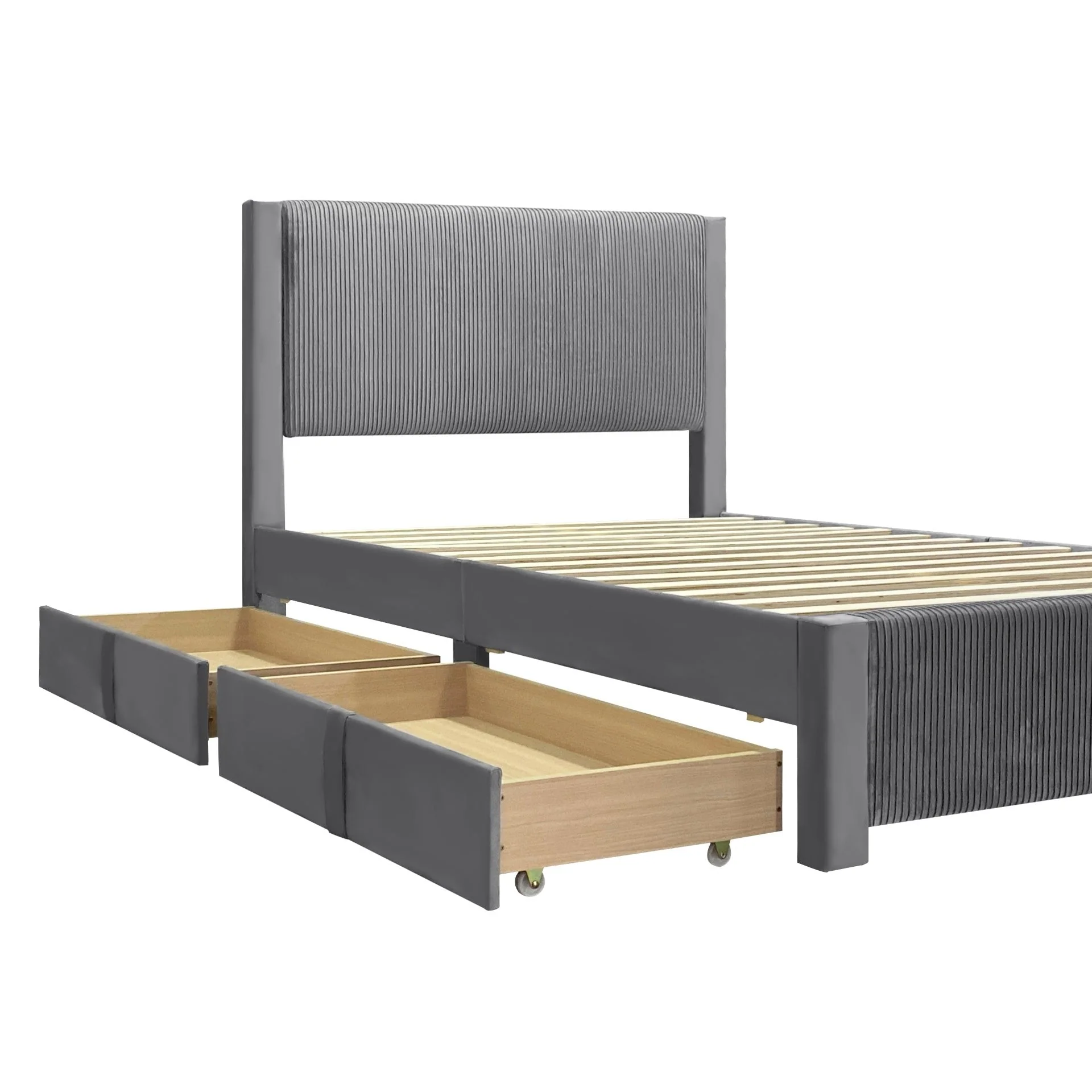 Gower Double Fabric Bed Frame with 4 Drawers - Grey - Image 13