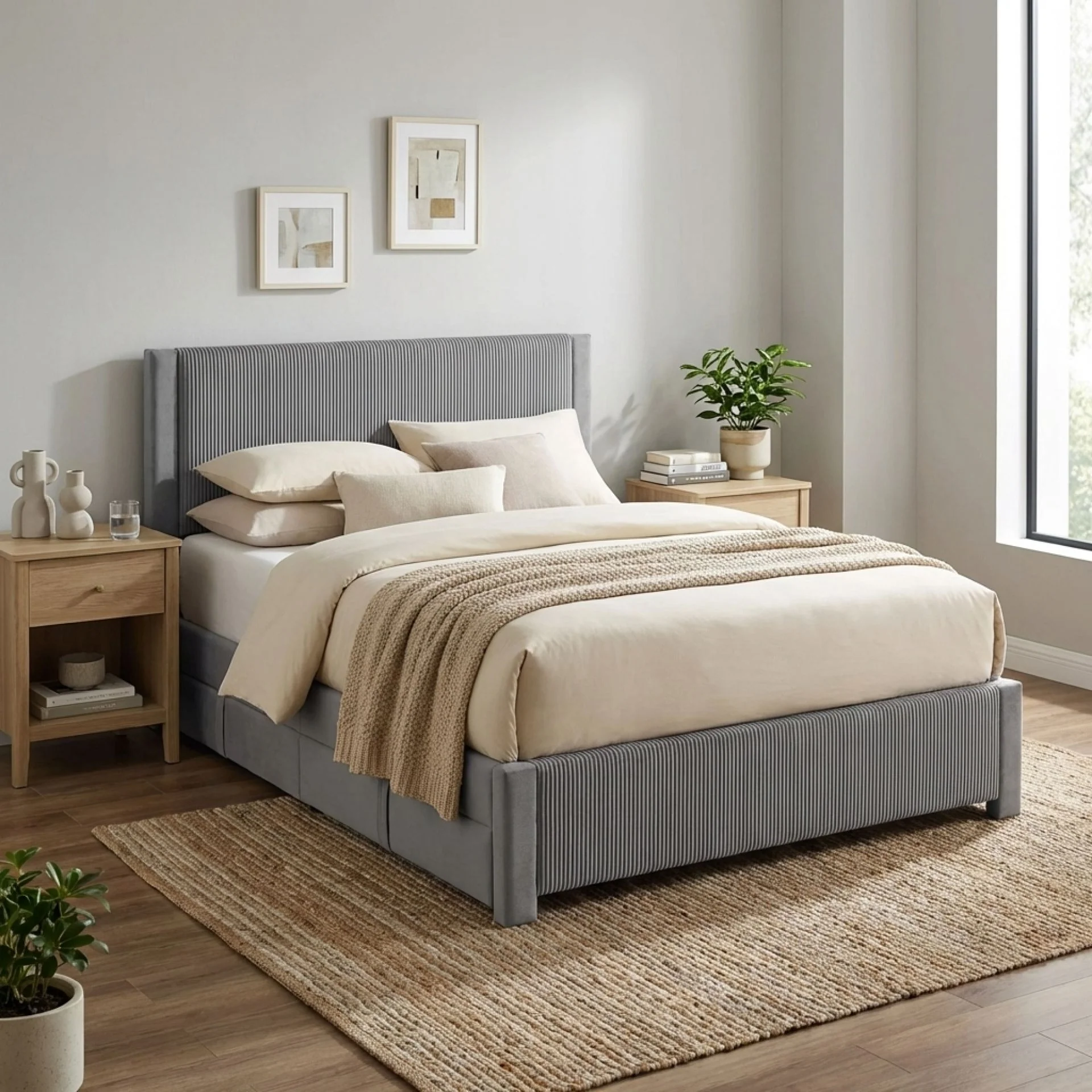 Gower Double Fabric Bed Frame with 4 Drawers - Grey - Image 6