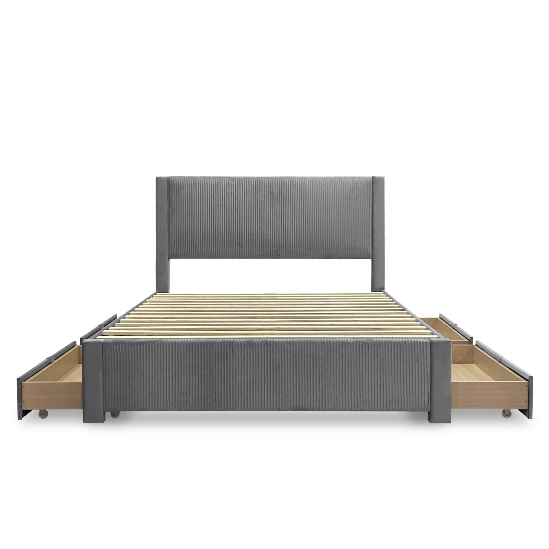 Gower Velvet Queen Bed Frame with 4 Drawers - Grey - Image 10