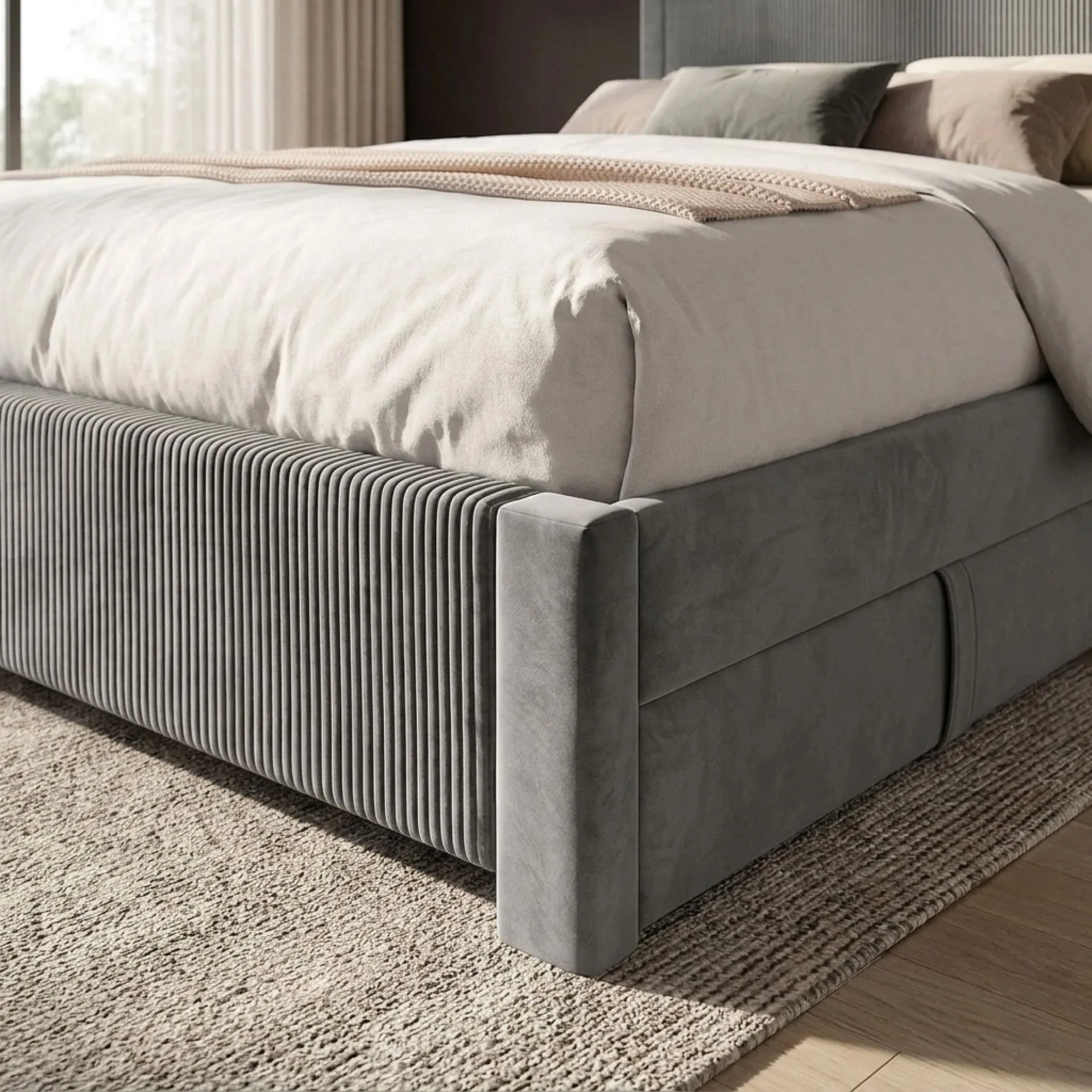 Gower Velvet Super King Bed Frame with 4 Drawers - Grey - Image 6