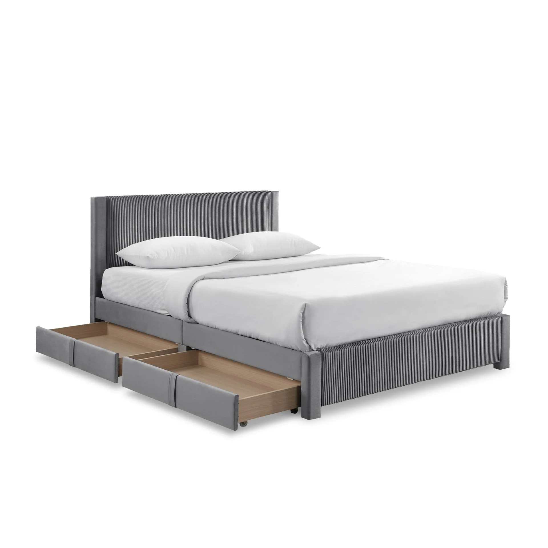 Gower Velvet Super King Bed Frame with 4 Drawers - Grey - Image 8