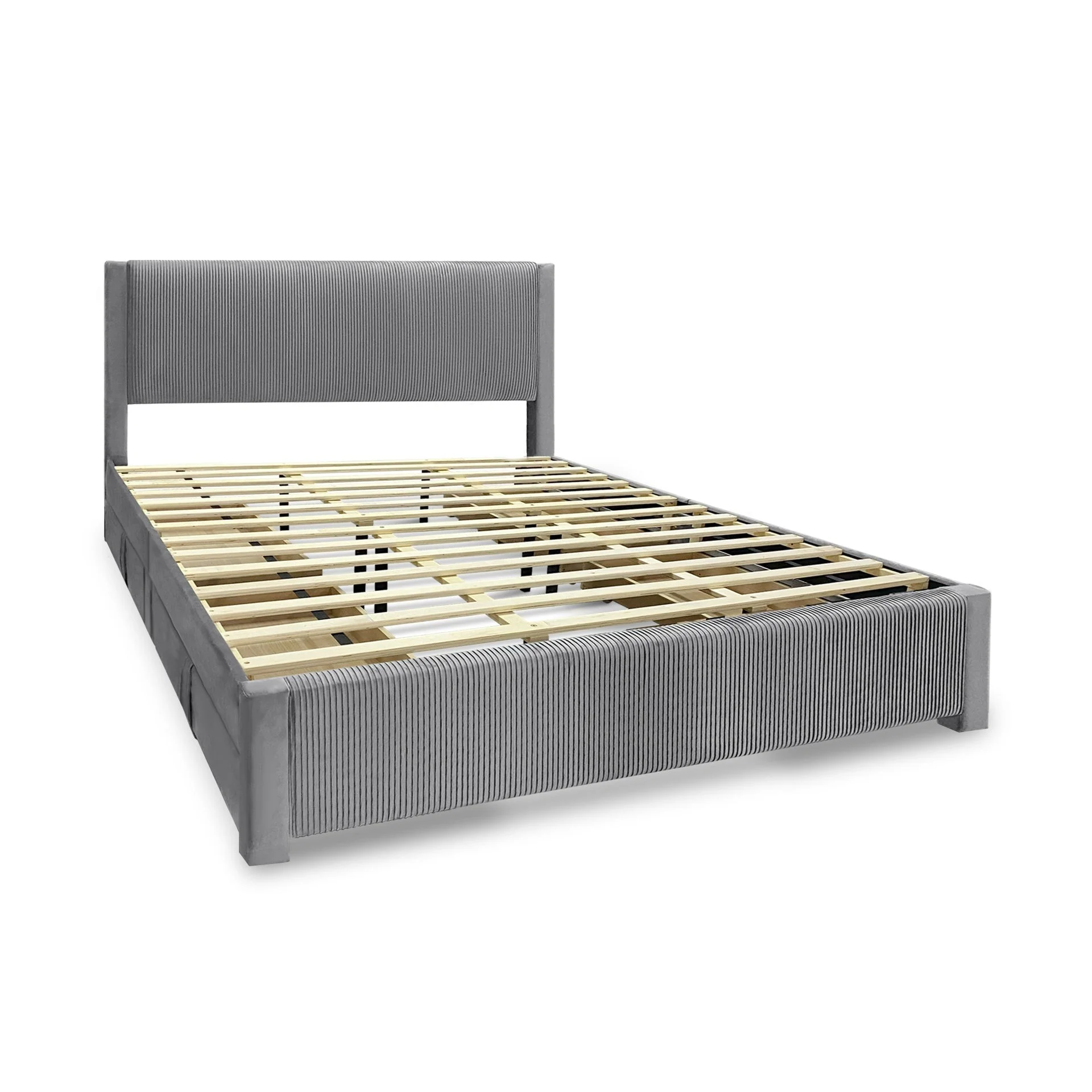 Gower Velvet Super King Bed Frame with 4 Drawers - Grey - Image 9