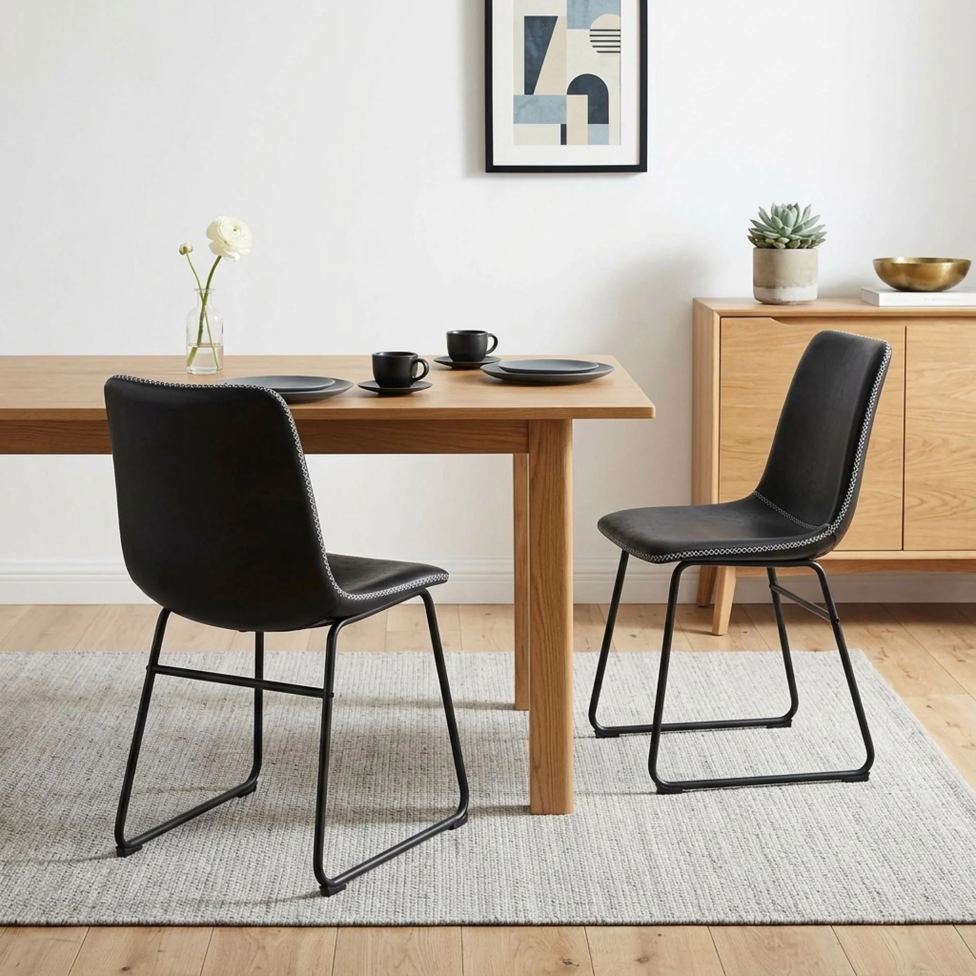 Grayson PU Leather Dining Chair - Set of 2 - Black