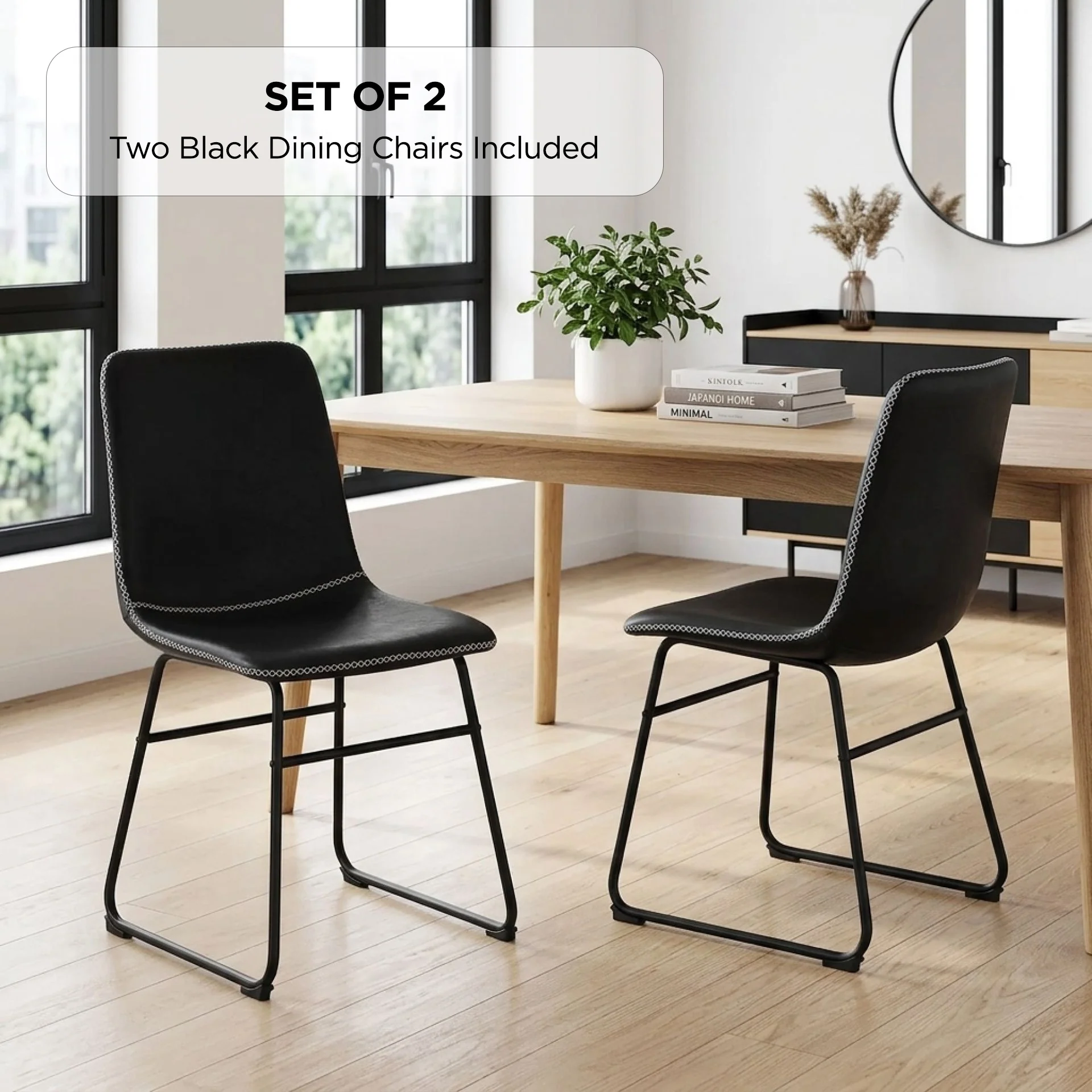 Grayson PU Leather Dining Chair - Set of 2 - Black - Image 2