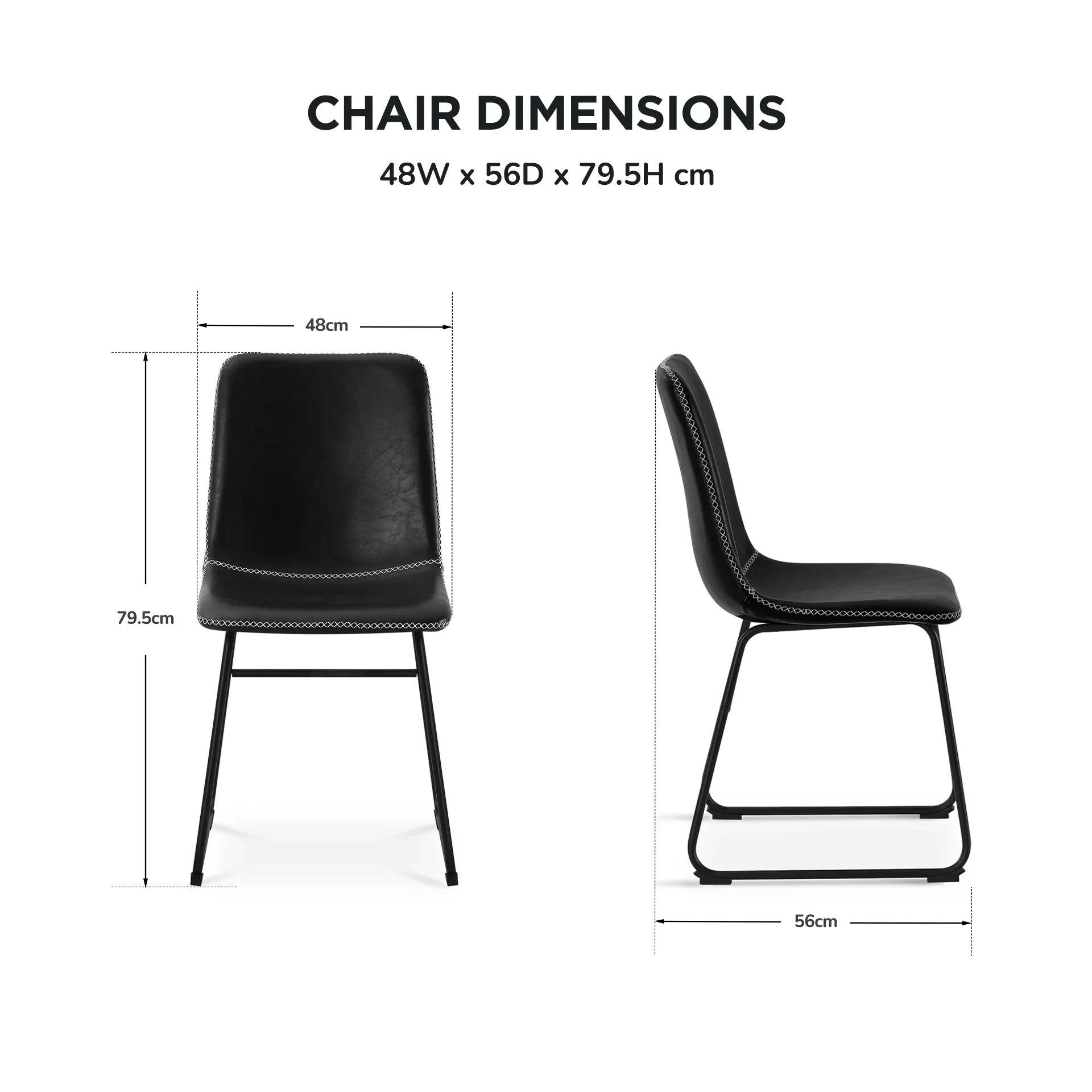 Grayson PU Leather Dining Chair - Set of 2 - Black - Image 3