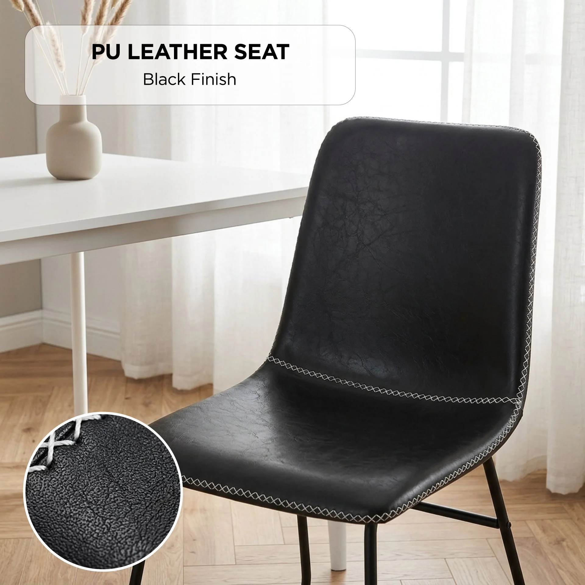 Grayson PU Leather Dining Chair - Set of 2 - Black - Image 4