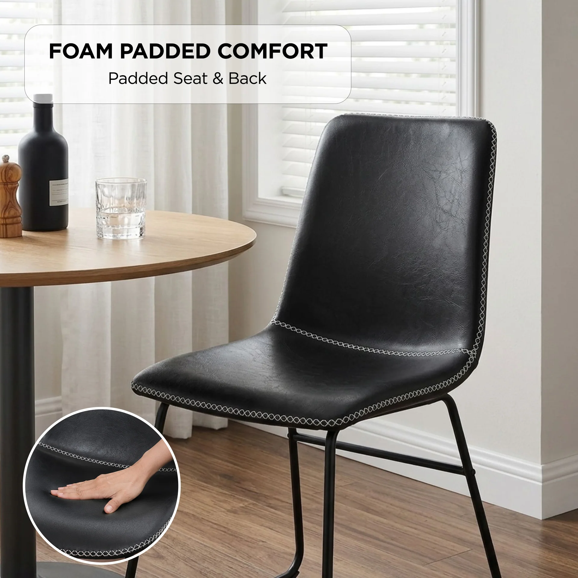 Grayson PU Leather Dining Chair - Set of 2 - Black - Image 5