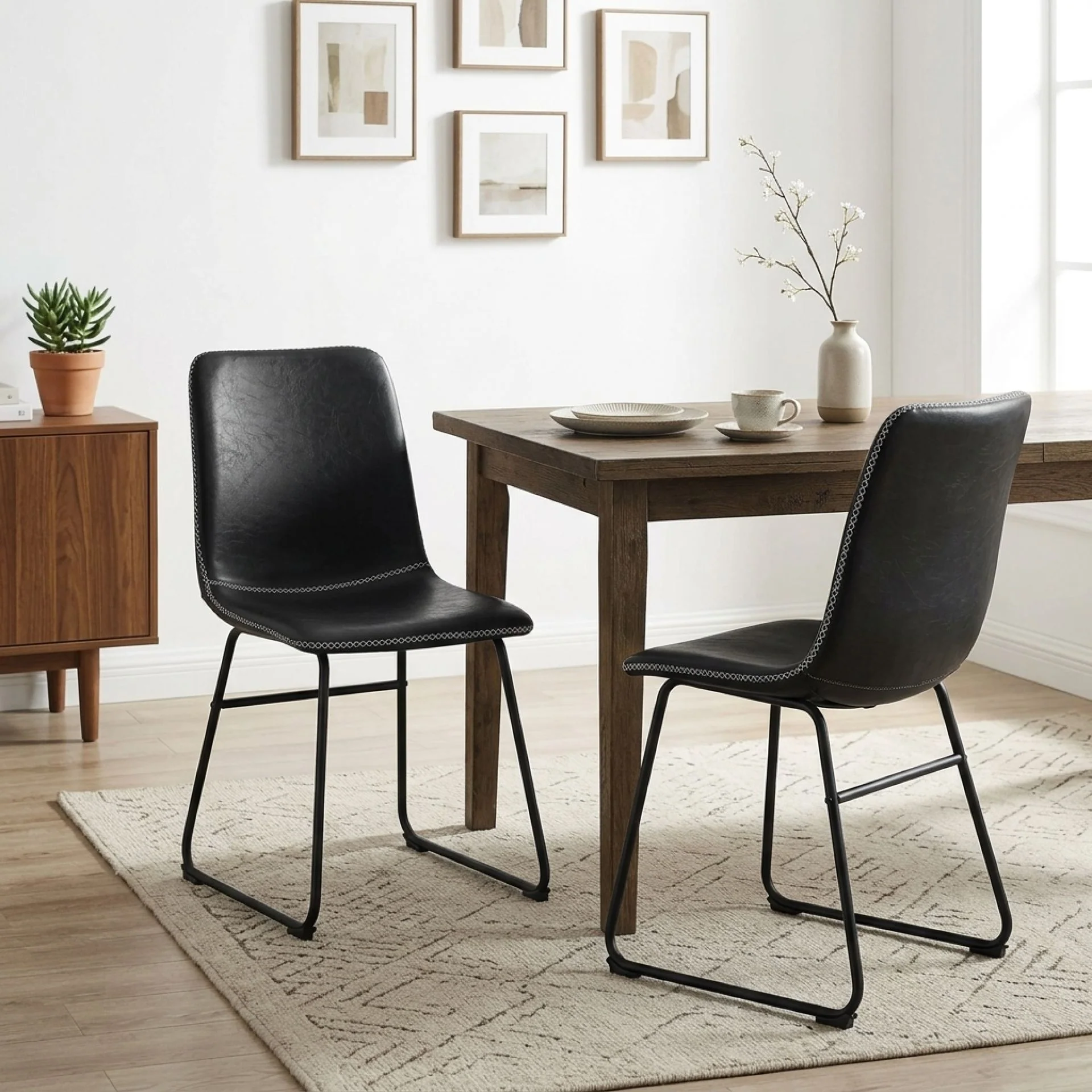 Grayson PU Leather Dining Chair - Set of 2 - Black - Image 7
