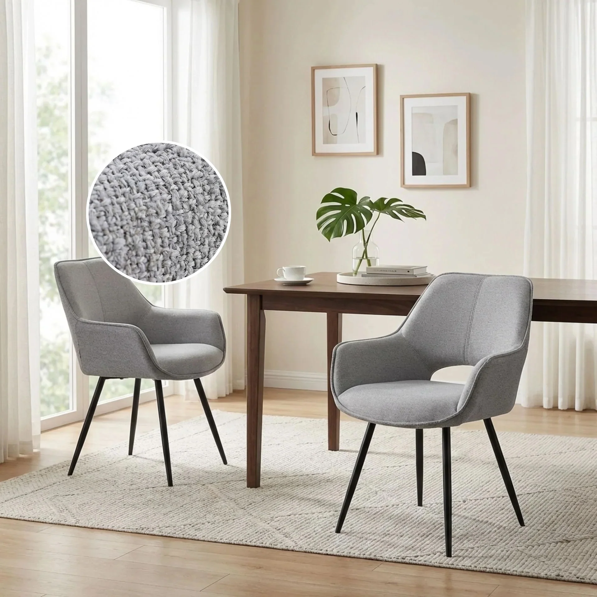 Griselda Velvet Dining Chair - Set of 2 - Grey - Image 2
