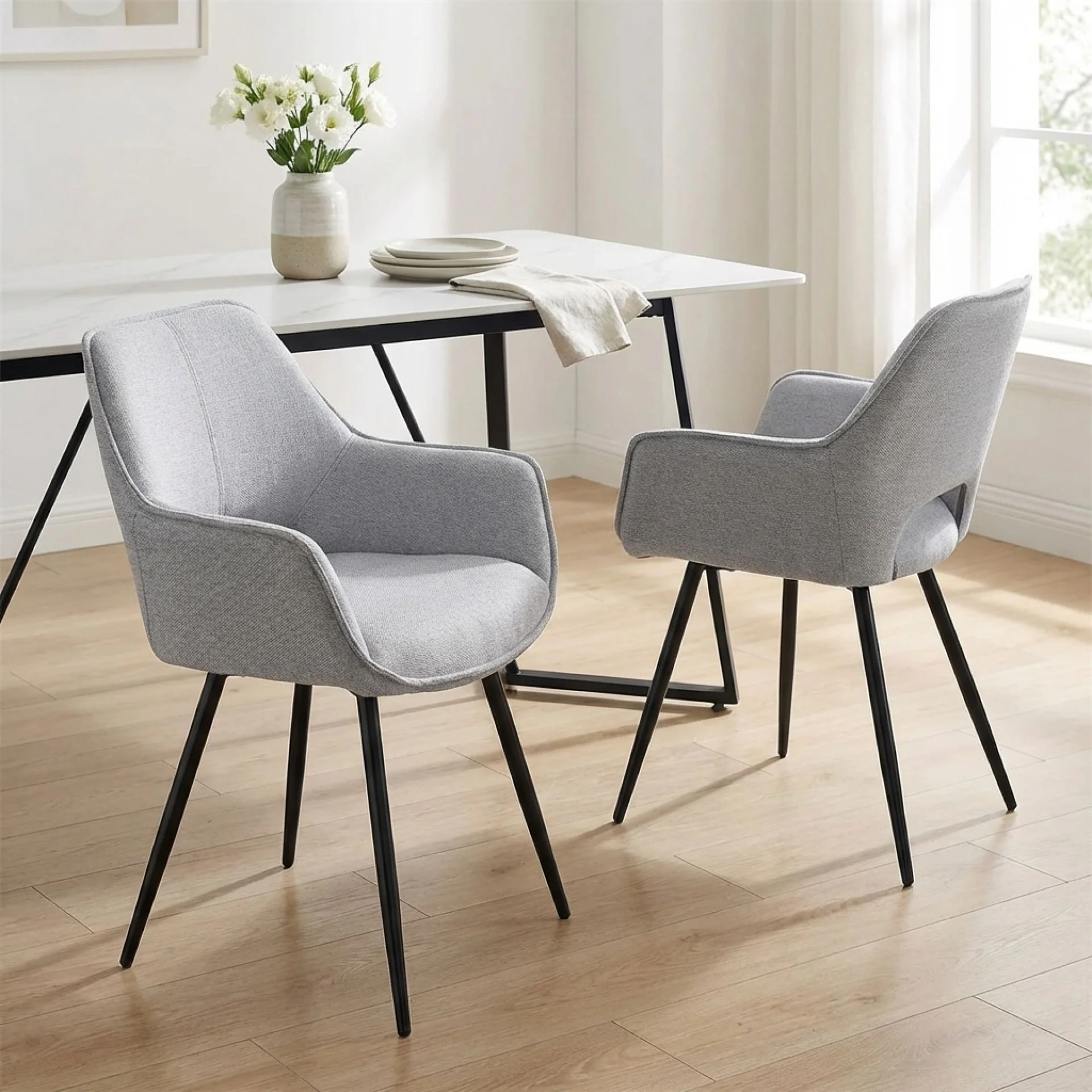 Griselda Velvet Dining Chair - Set of 2 - Grey - Image 4