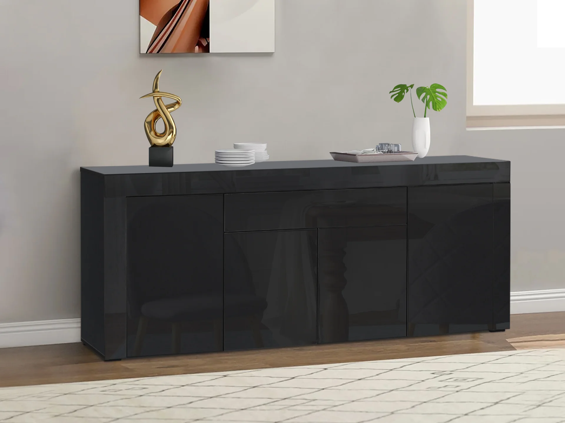 GUIER High Gloss Sideboard Buffet Table - BLACK - Image 11