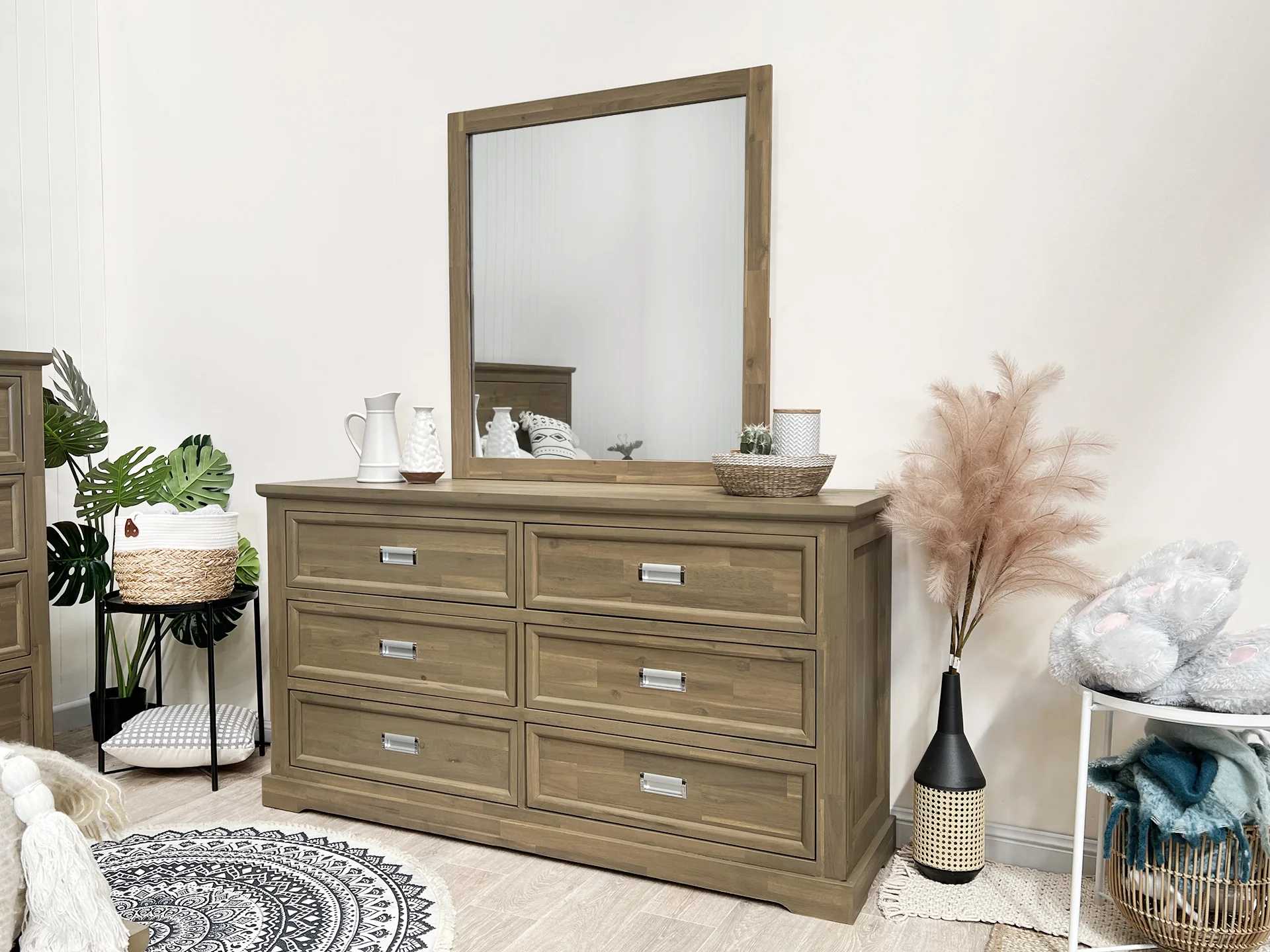 Hadley Solid Wood 6 Drawer Dresser with Mirror - Emerland Grey - Image 5