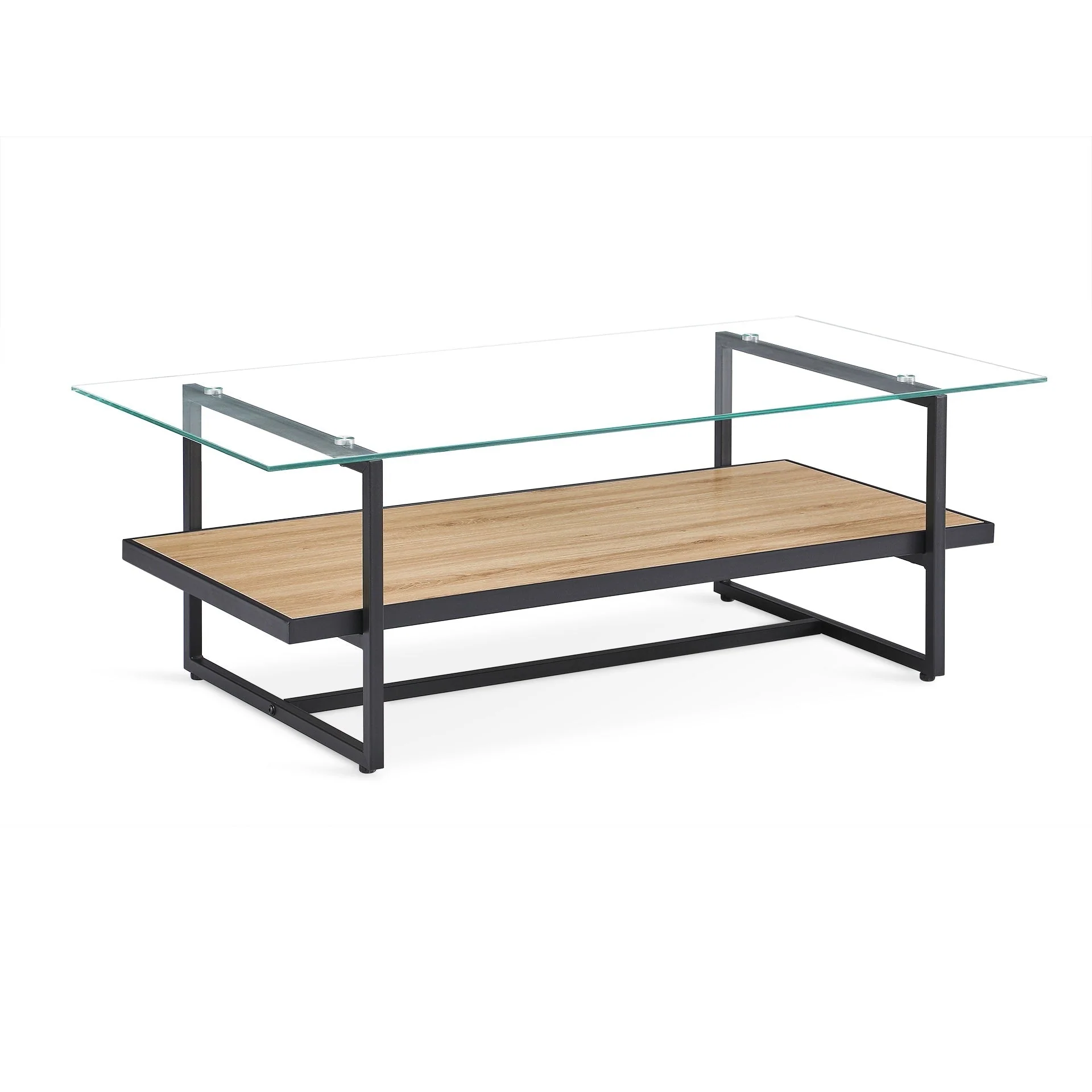 Hala Tempered Glass Top Coffee Table - Oak + Black - Image 4
