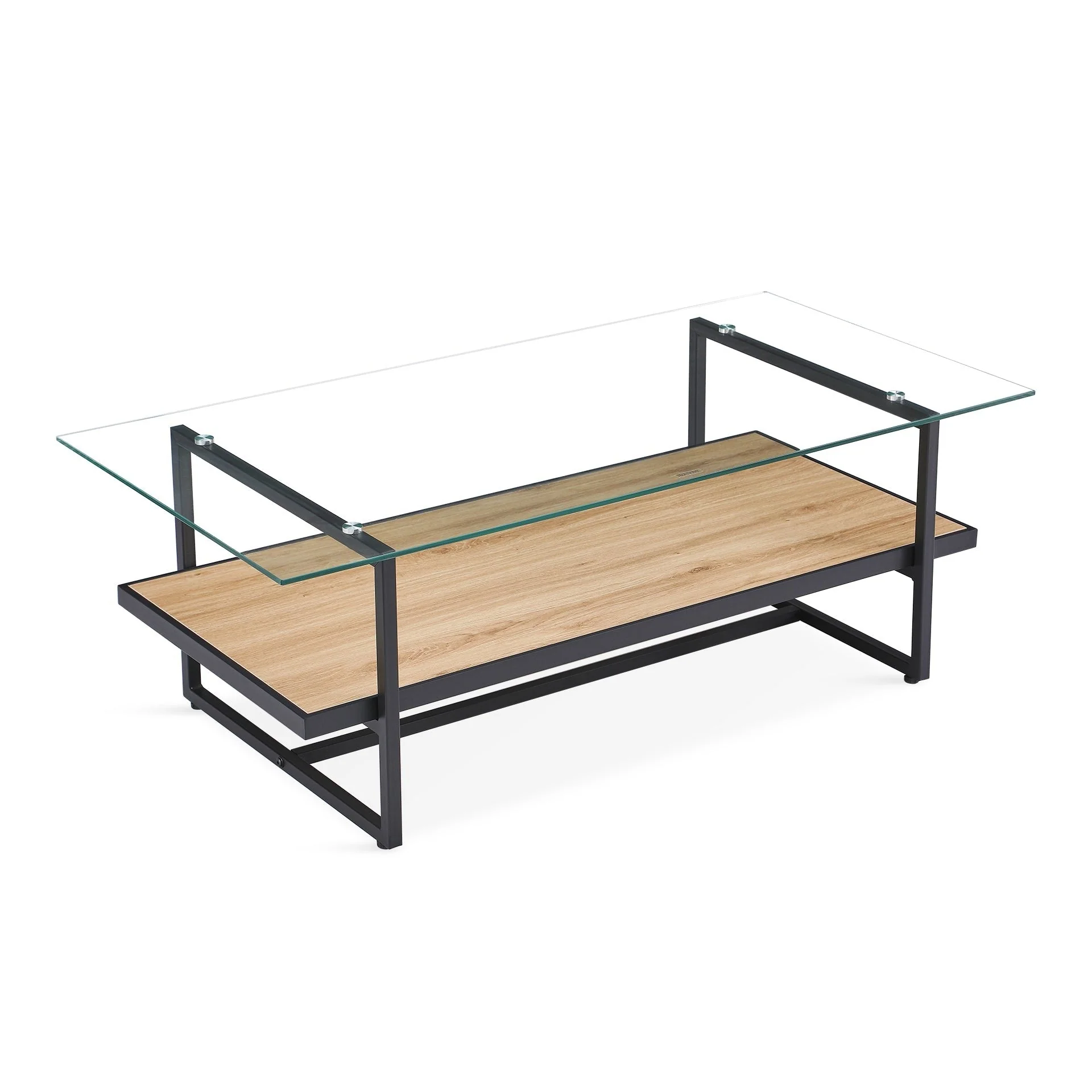 Hala Tempered Glass Top Coffee Table - Oak + Black - Image 5