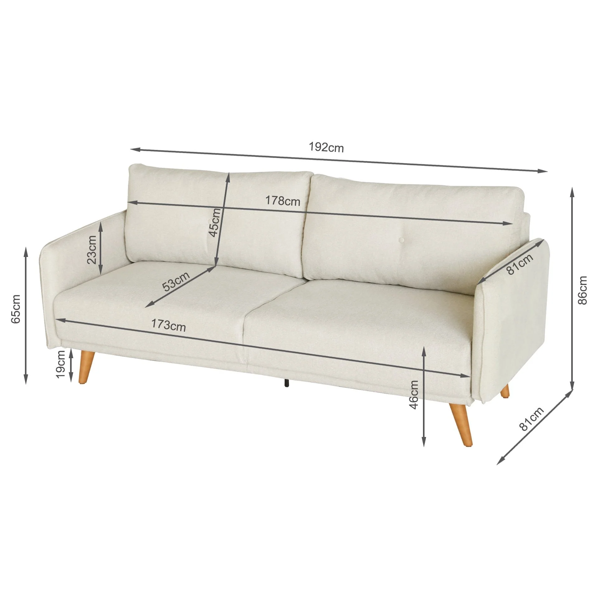 Harlan 3 Seater Sofa - Beige - Image 13