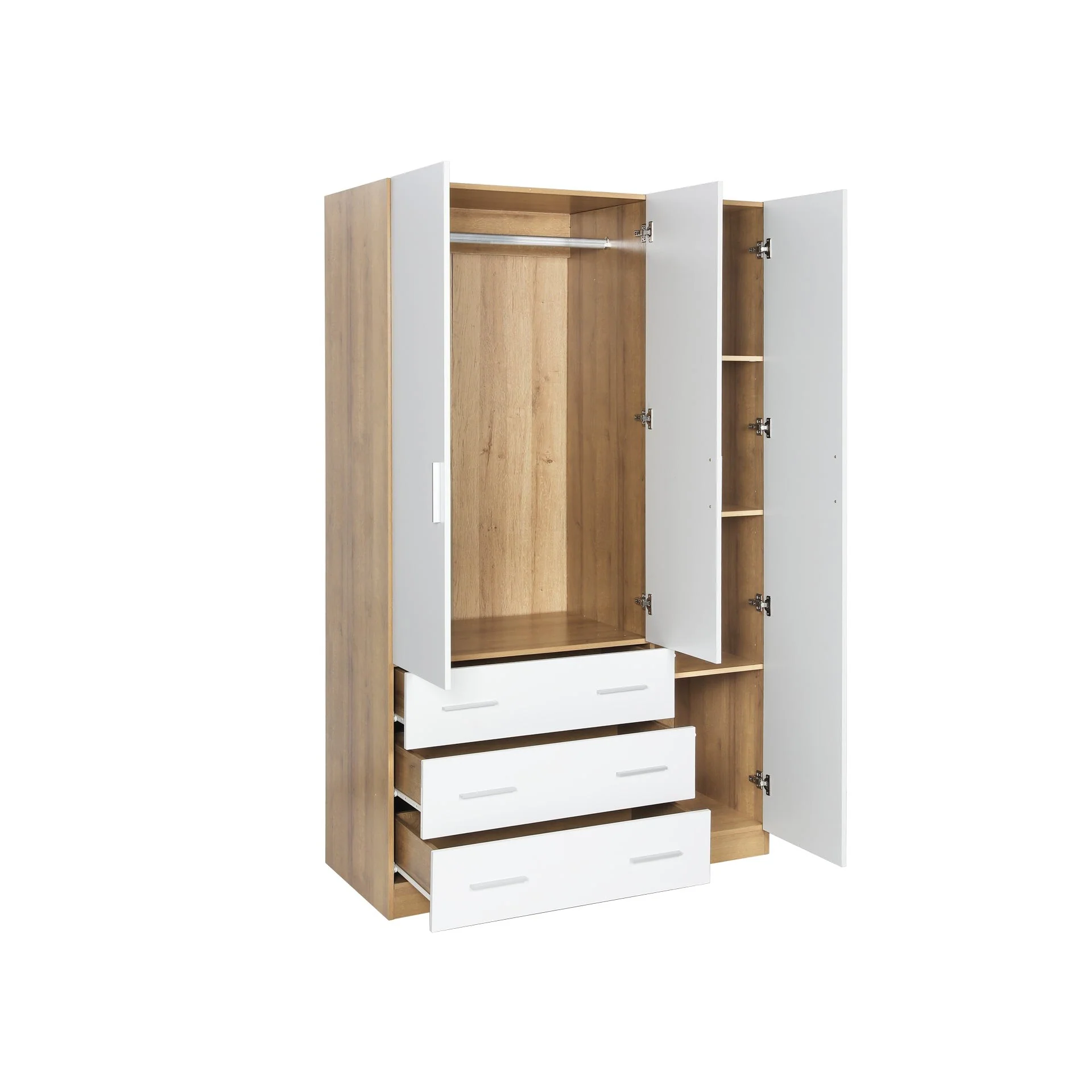 Harris 3 Door Wardrobe with 3 Drawers - Oak+White - Image 5