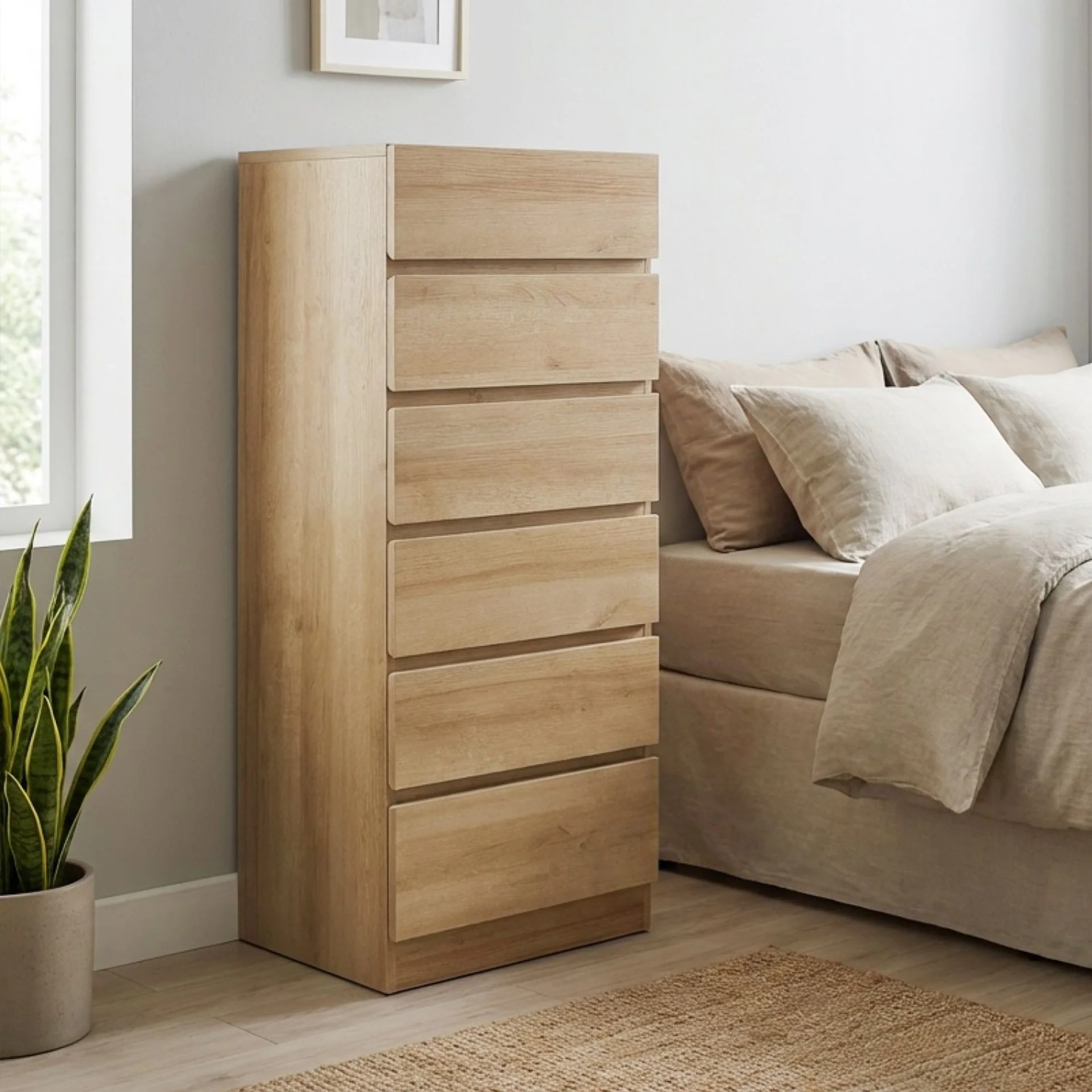 Harris 6 Drawers Slim Tallboy - Oak