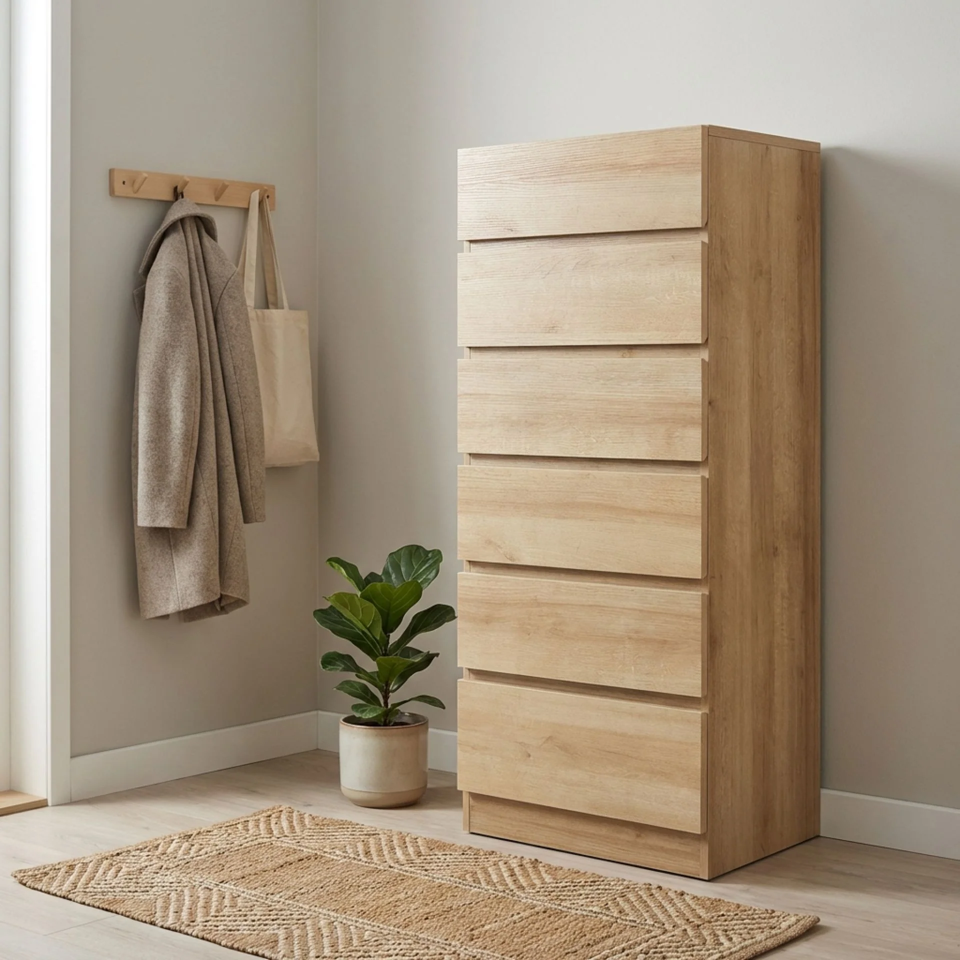 Harris 6 Drawers Slim Tallboy - Oak - Image 3