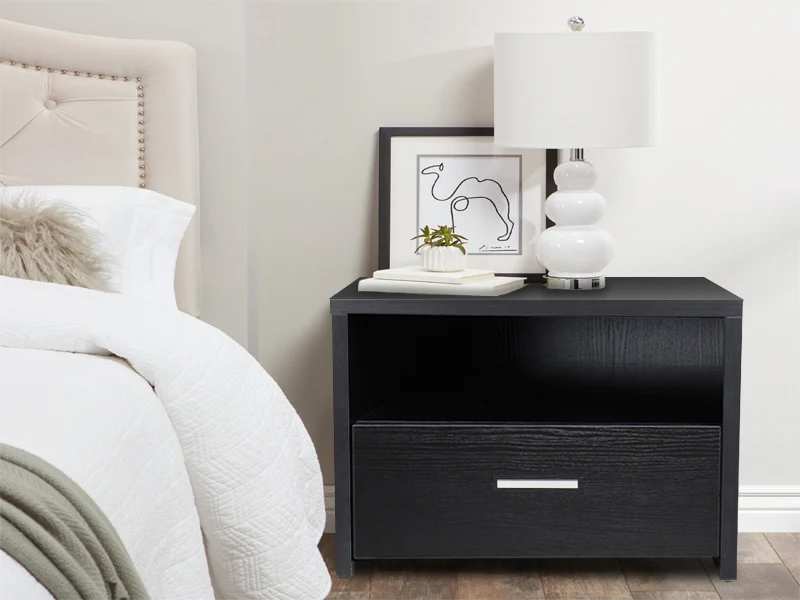 HASSAN Bedside Table with 1 Drawer - BLACK